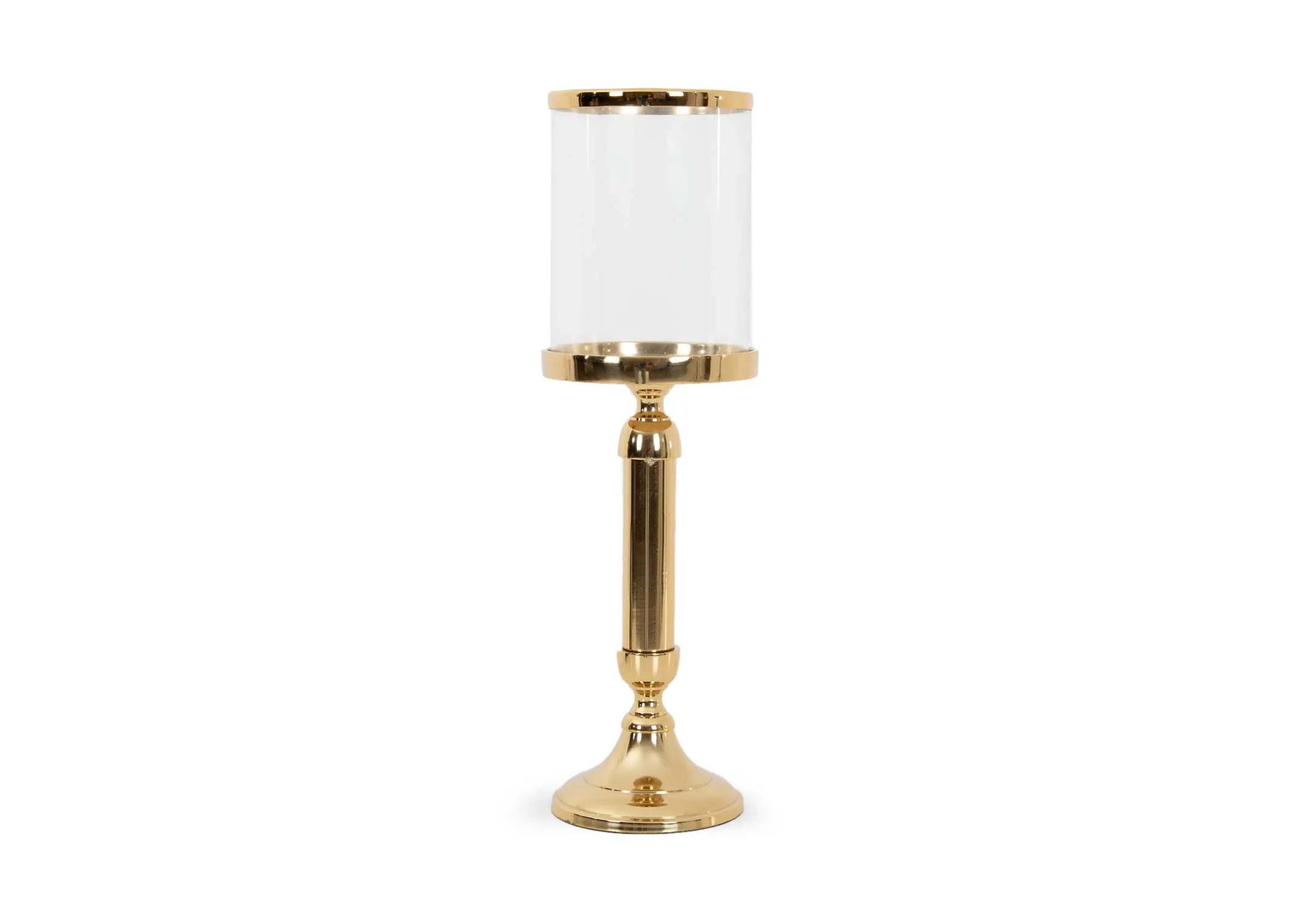 Small Pillar on Gold Stand- Christmas Candle Holder