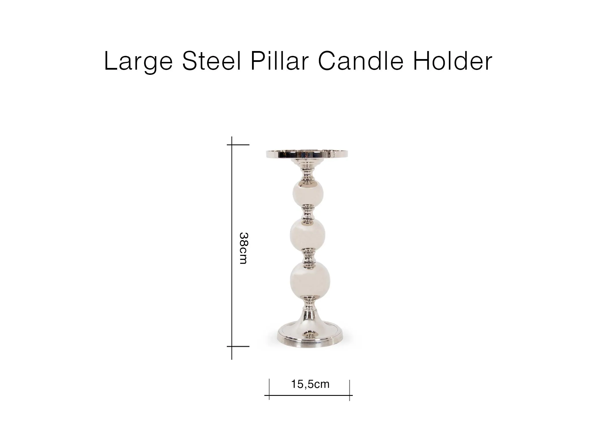 A lifestyle image of the Nola dining table with Silver Pillar Candle Stands and pearl and pine accessories.