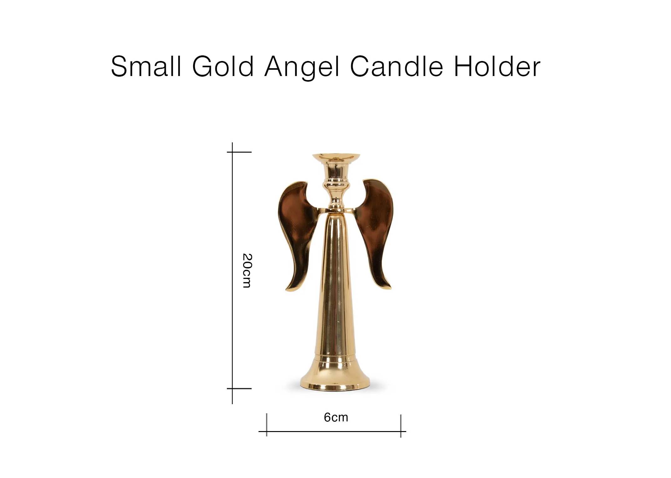 A dimensiom image of the small angel candleholder with 6cm x 20cm