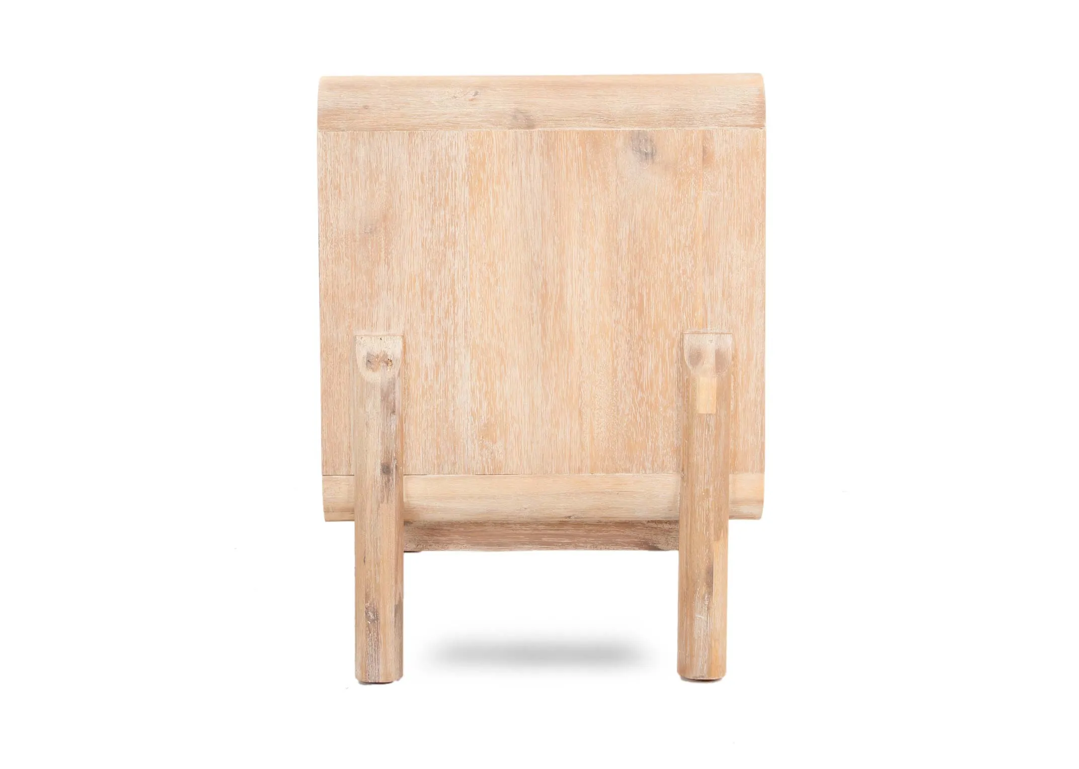 A 2 drawer mango wood locker with panelled front from EZ Livings Milo range. Side view of washed out wood texture.