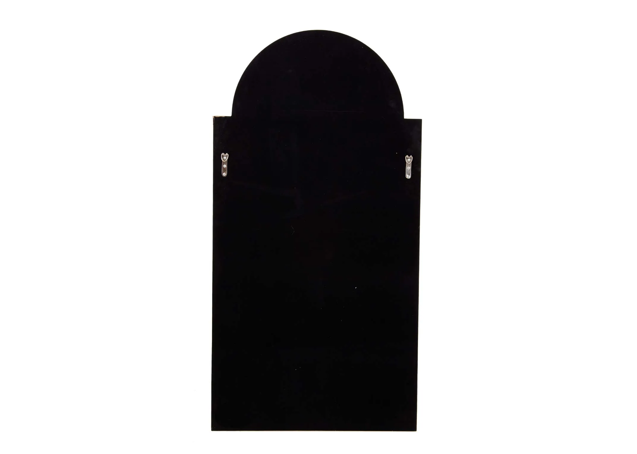 A gold tall mirror with circular top from EZ Livings Calista range. Back view of wall hooks