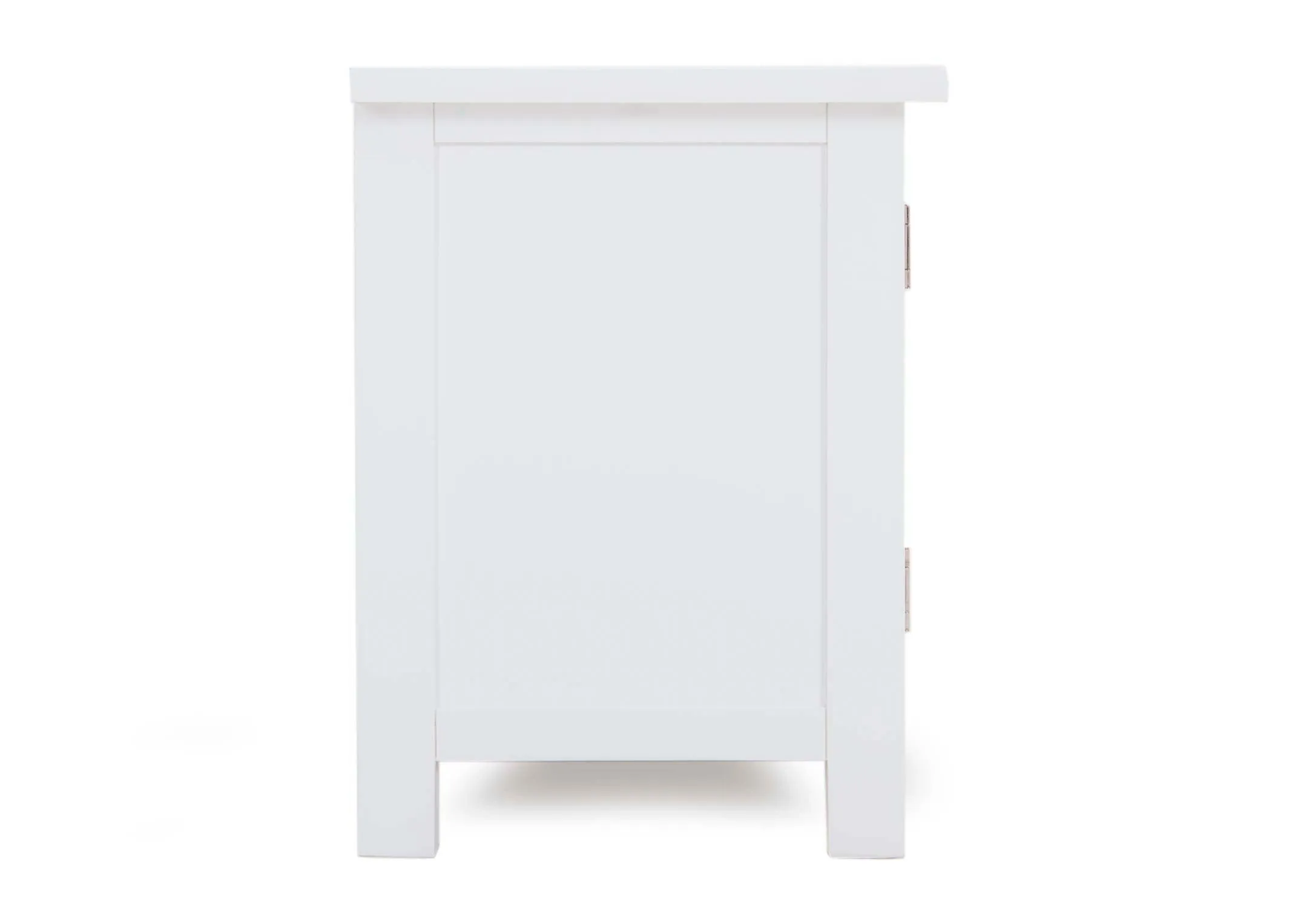 A 2 door 2 drawer white tv unit from EZ Livings Hampton range. Side view