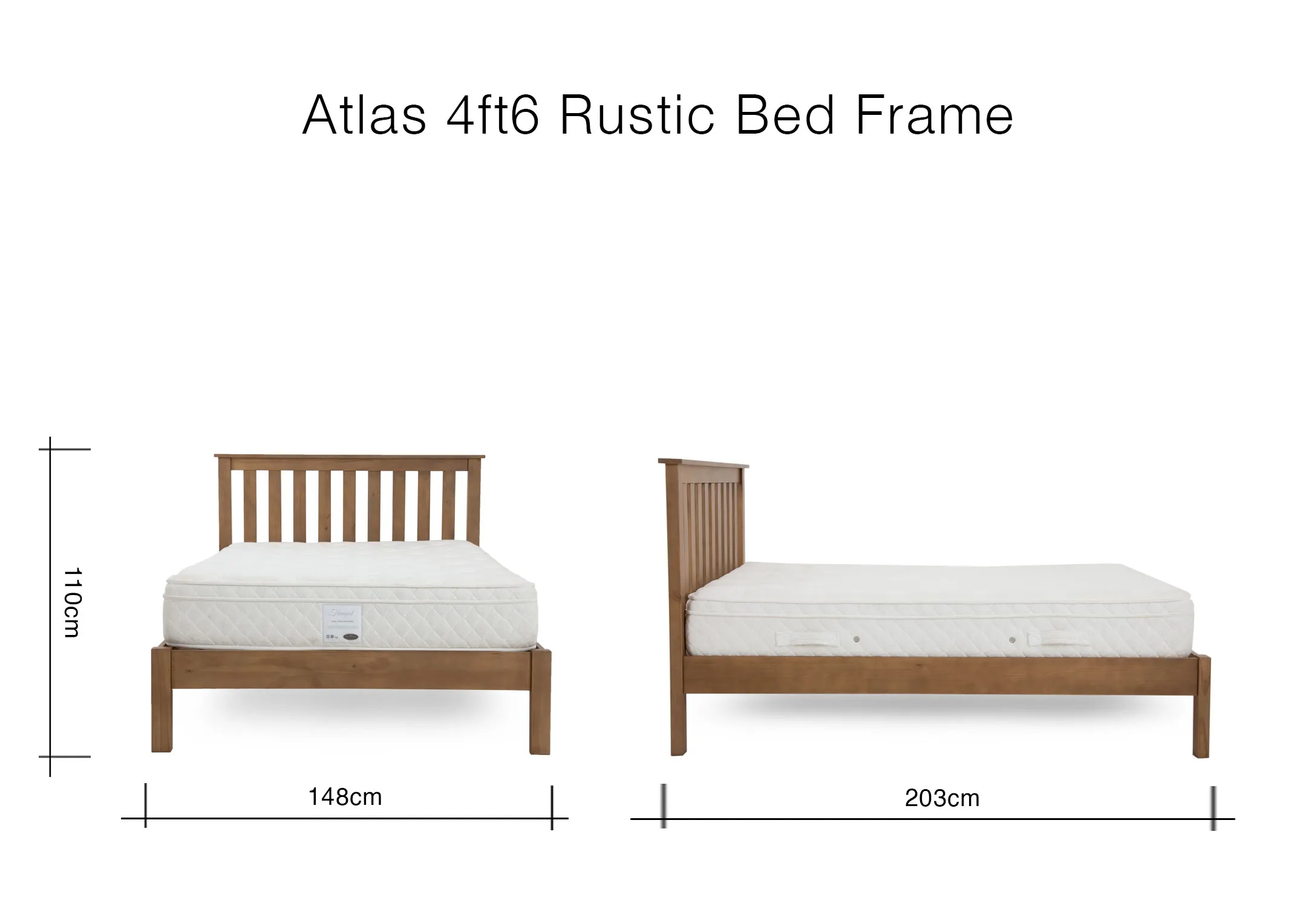 A dimension image of the Atlas 4ft6 Bed Frame with 148cm x 203xm x 110cm