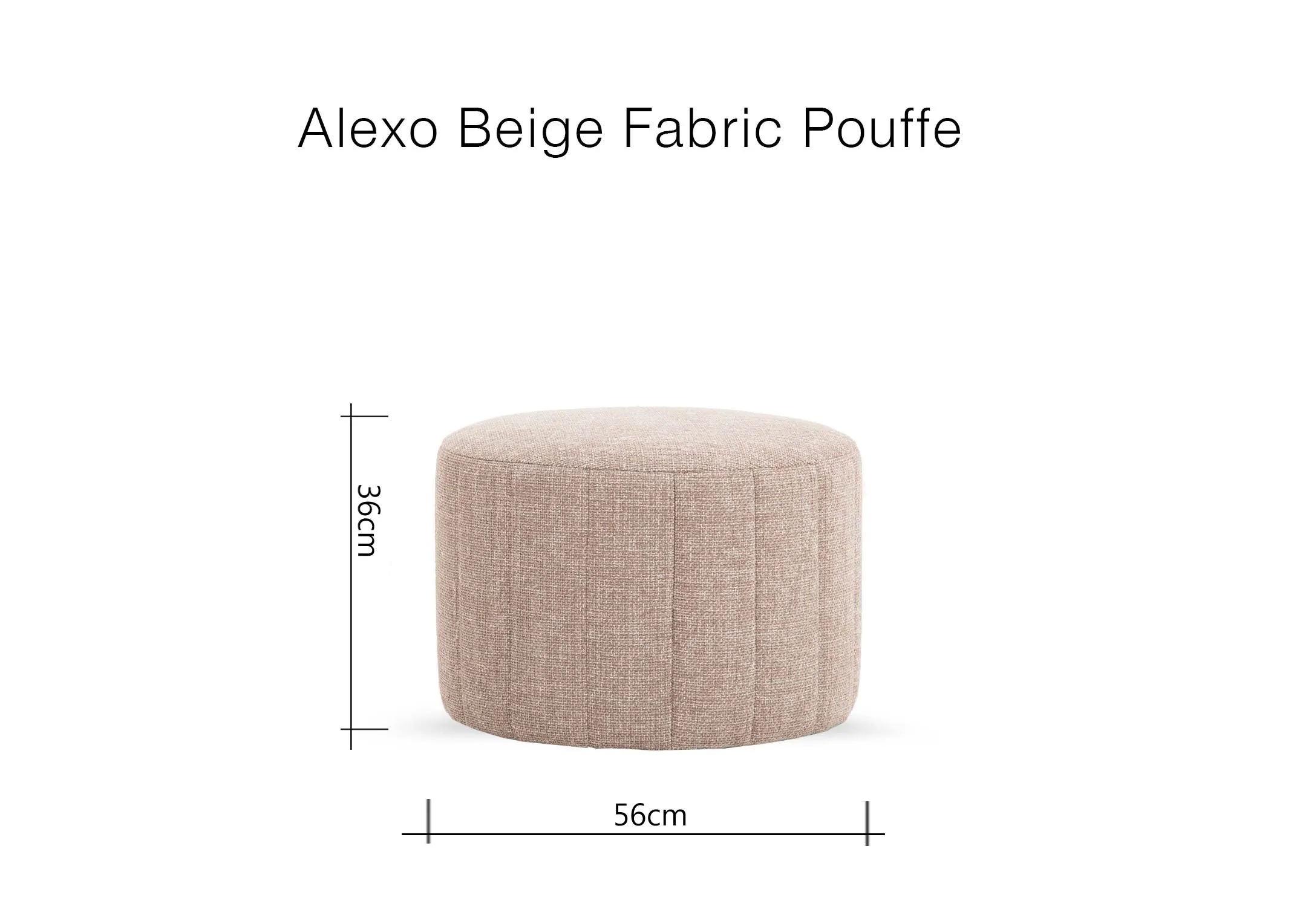 A dimension image of the Alexo Beige Footstool with 56cm x 36cm