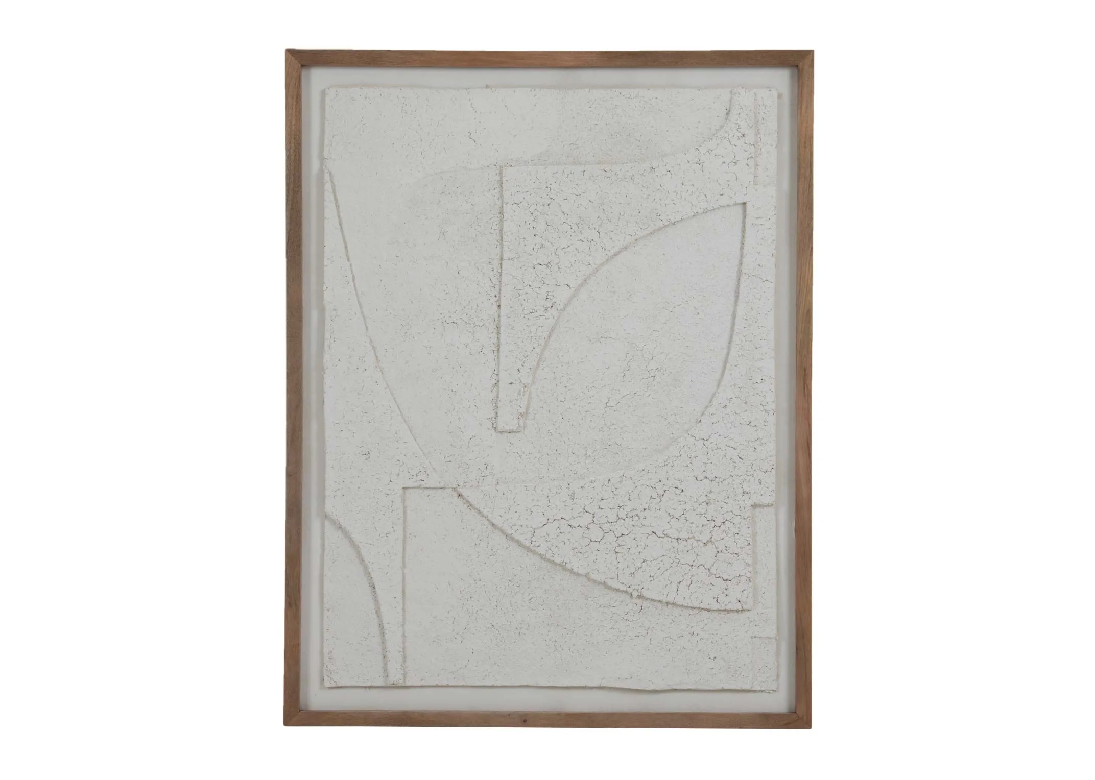 A white 3D paper mache picture from EZ Livings Bundi range. Front view of wood frame.