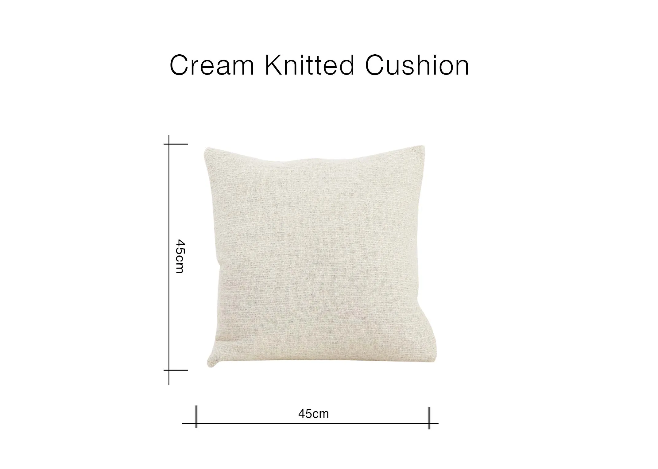A dimension image of the Cream Knitted Cushion with 45cm x 45cm