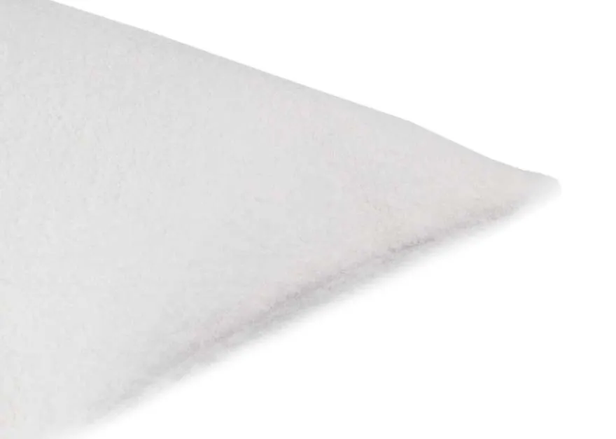A white teddy cushion from EZ Livings Cushion range. Closeup of boucle style fabric.