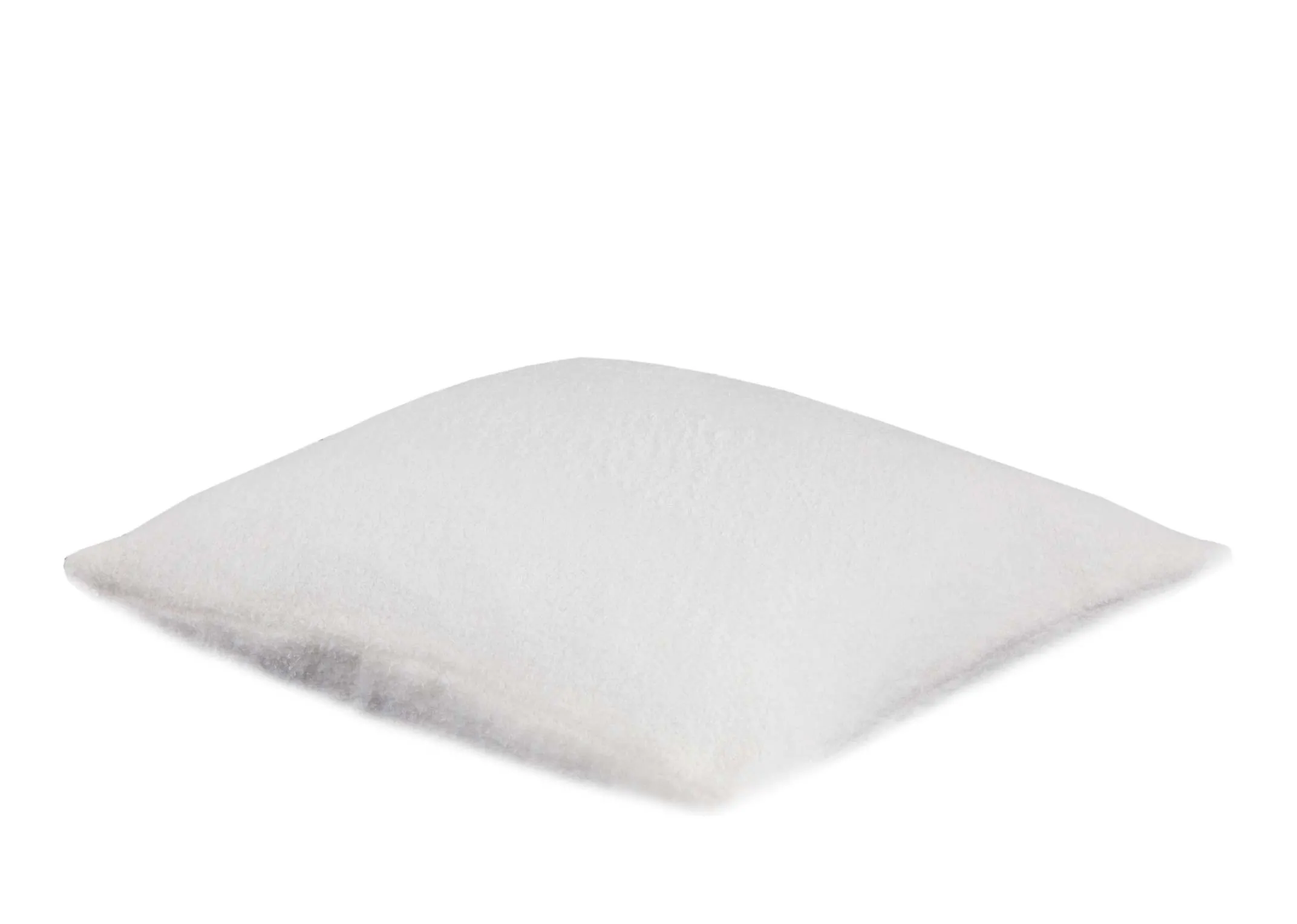 A white teddy cushion from EZ Livings Cushion range. Angled view