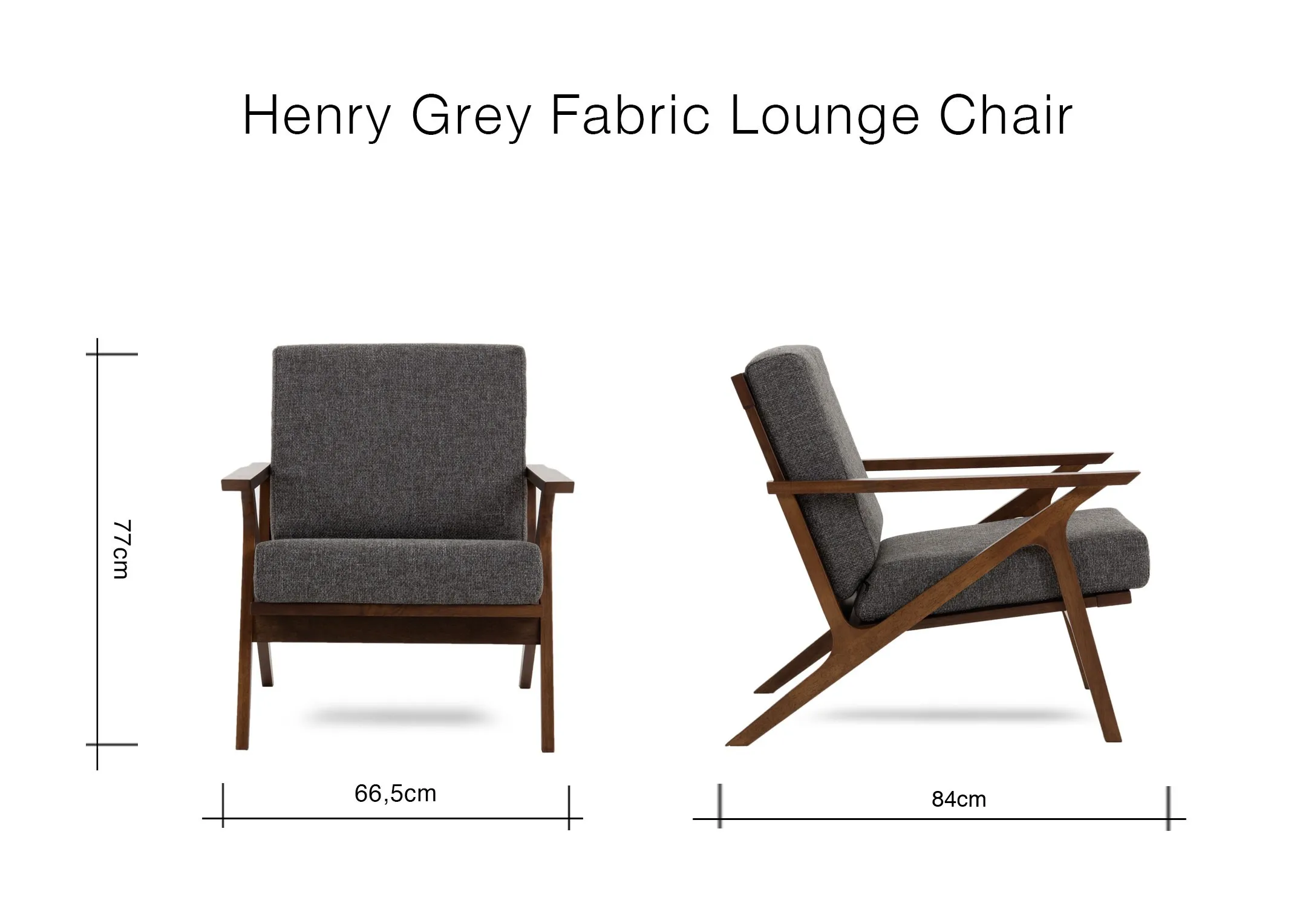 A dimension image of the Henry Fabric Chair with 66.5cm x 77cm x 84cm