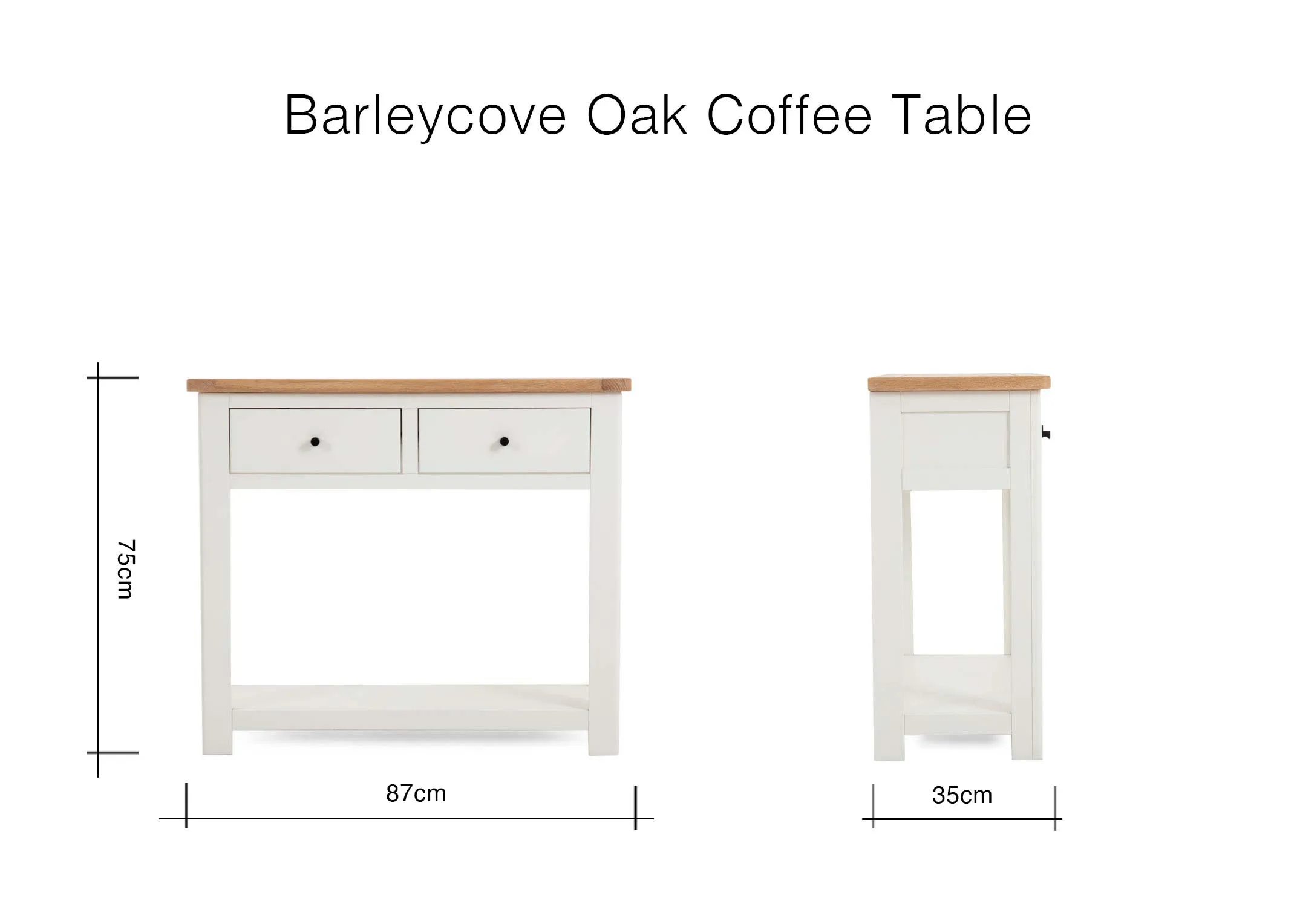 A lifestyle image of the Barleycove console table with lamp and 2 black lanterns.
