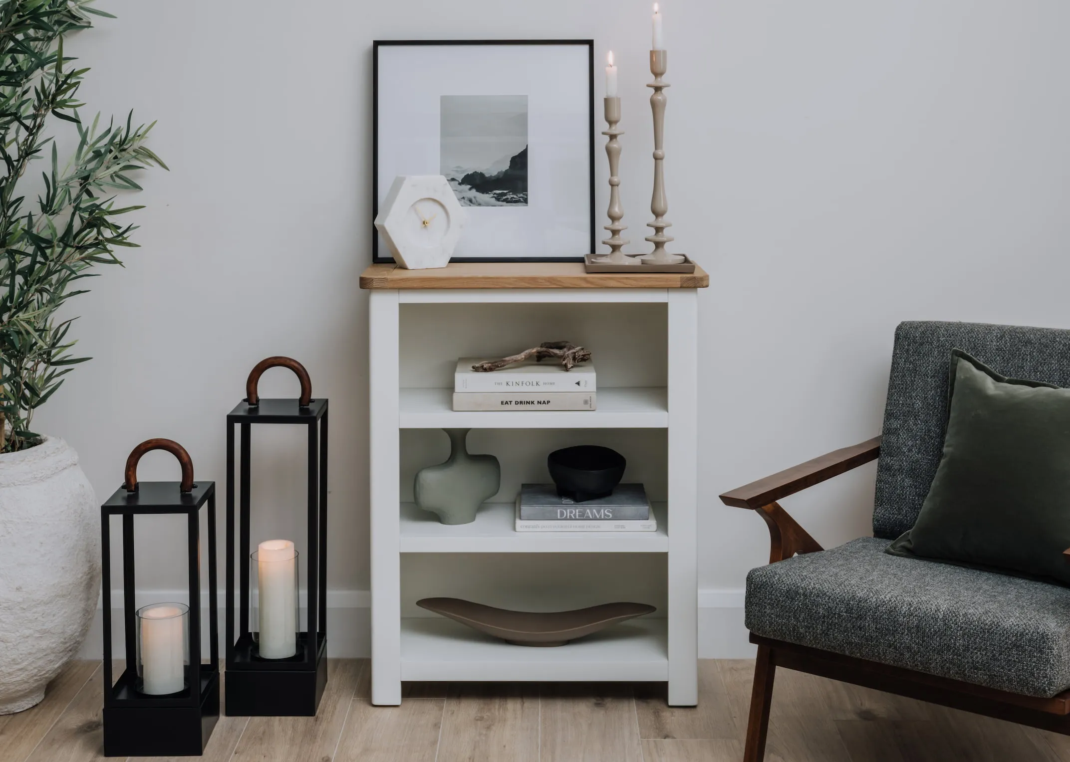 Small White & Oak Bookcase - Barleycove