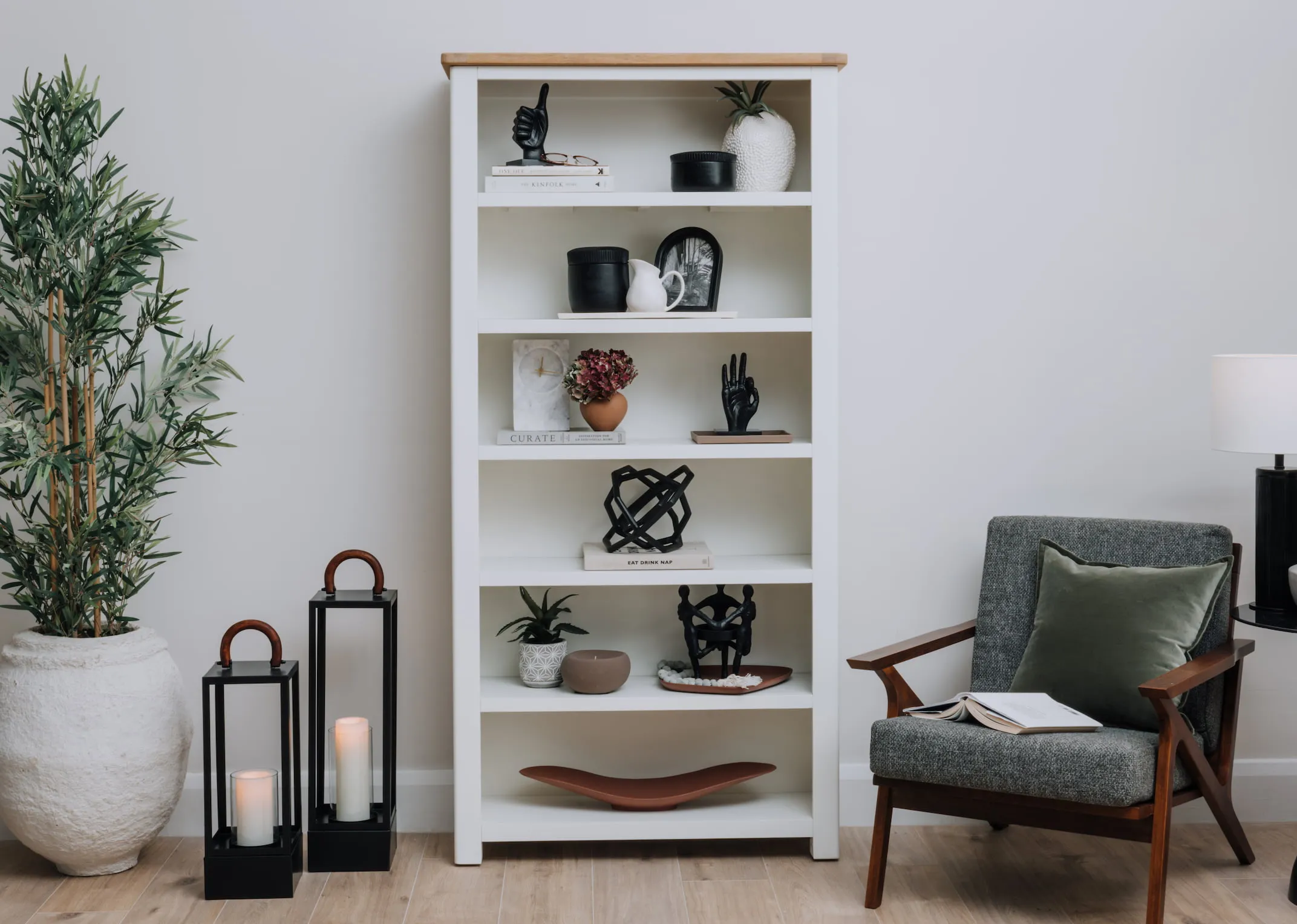 Large White & Oak Bookcase - Barleycove