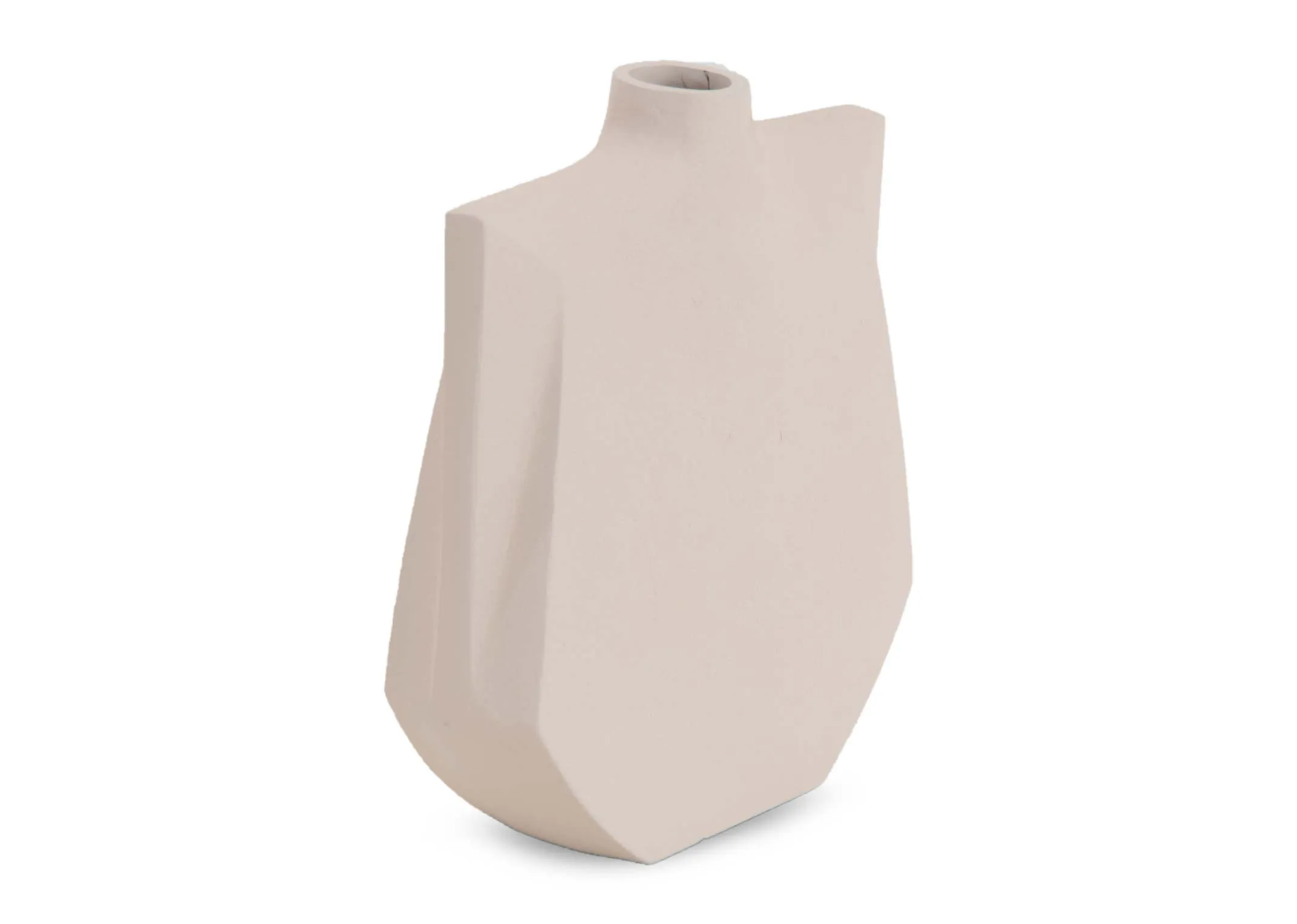 A cream angular vase from EZ Livings Mahaka range. Angled view of side ridges
