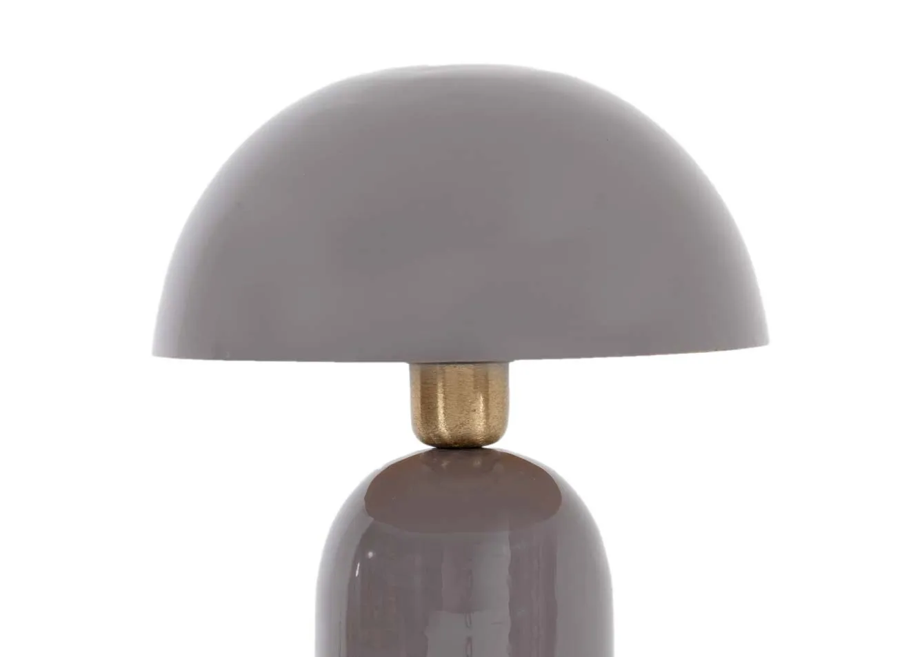 A grey enamel table lamp from EZ Livings ridley range. Closeup of helmet shade.
