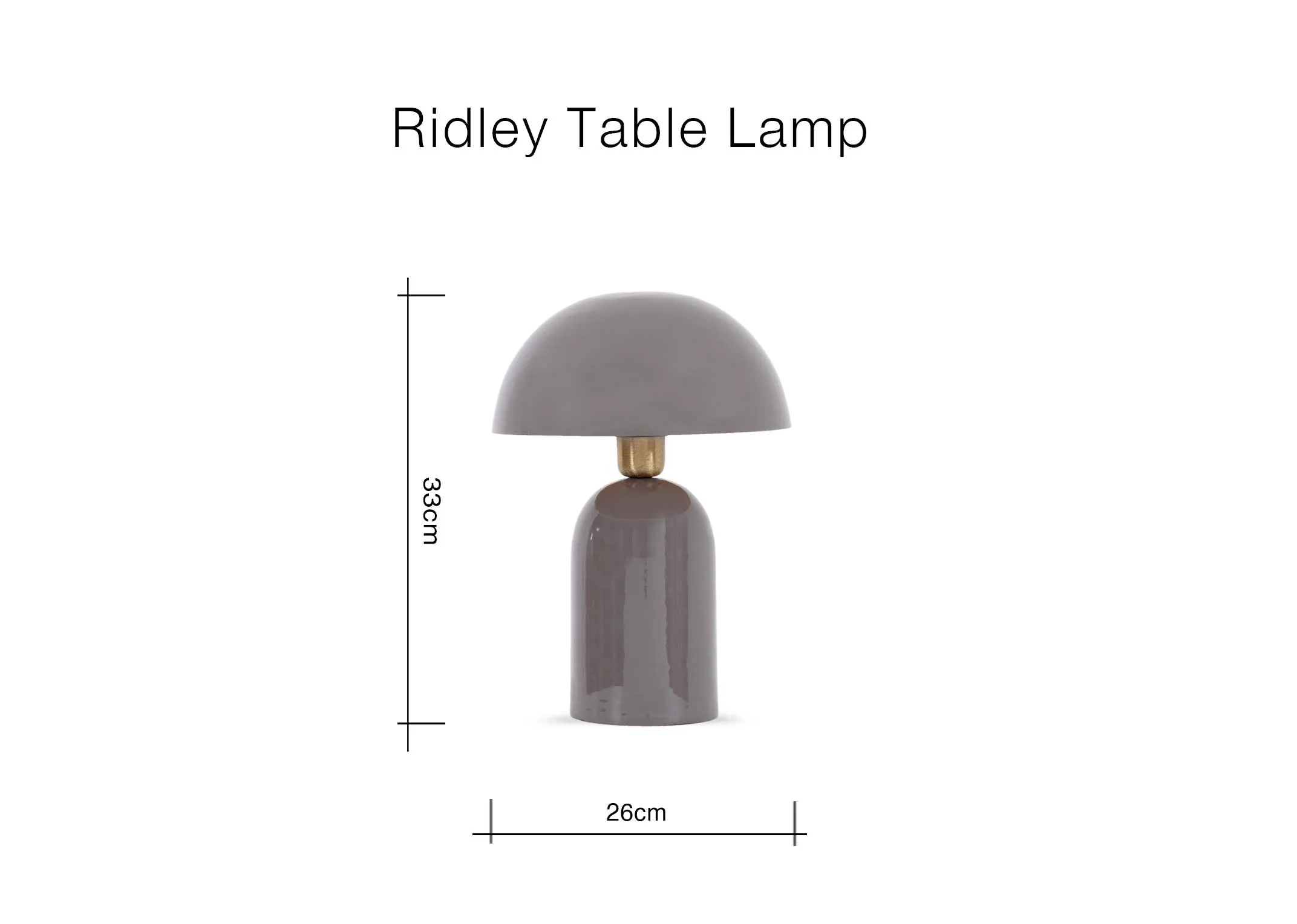 A dimension image of the Ridley Lamp with 26cm x 33cm