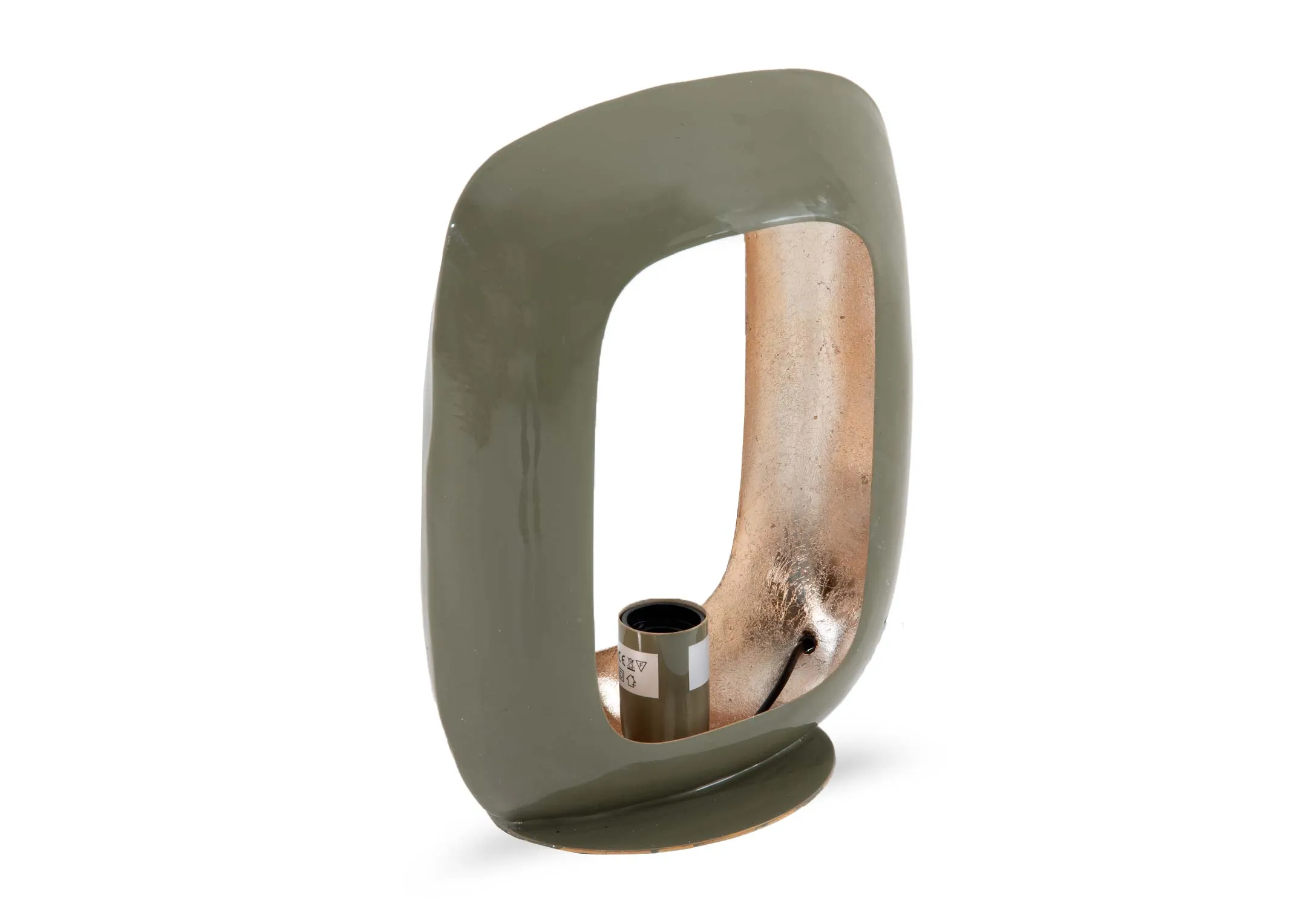 A square green enamel table lamp from EZ Livings Watson range.Angled view