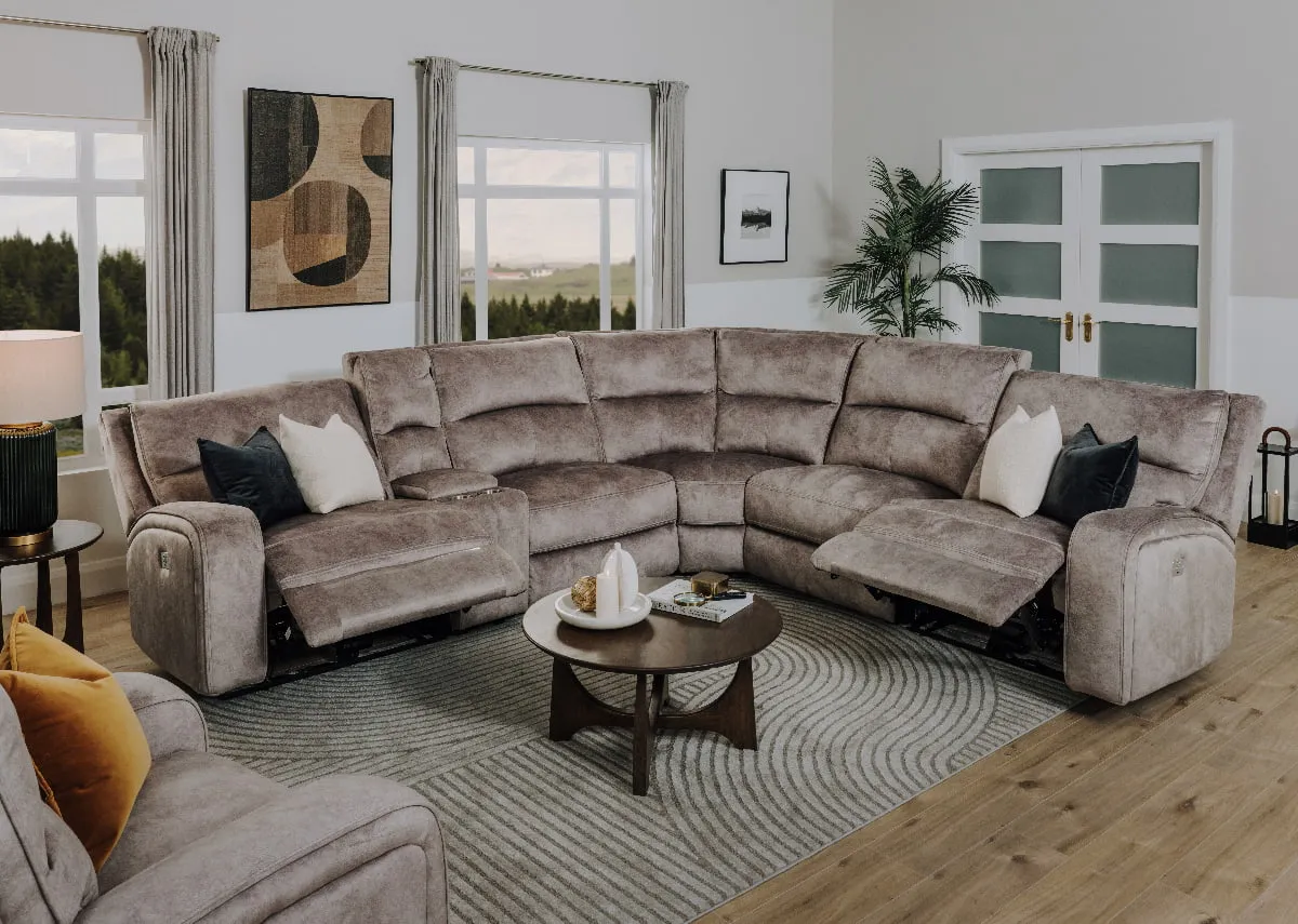 Large Grey Fabric Reclining Corner Sofa - Oscar