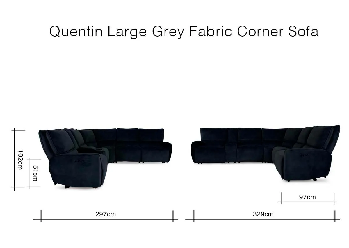 A dimension image of the Quentin large corner sofa with 329cm x 227cm x 102cm