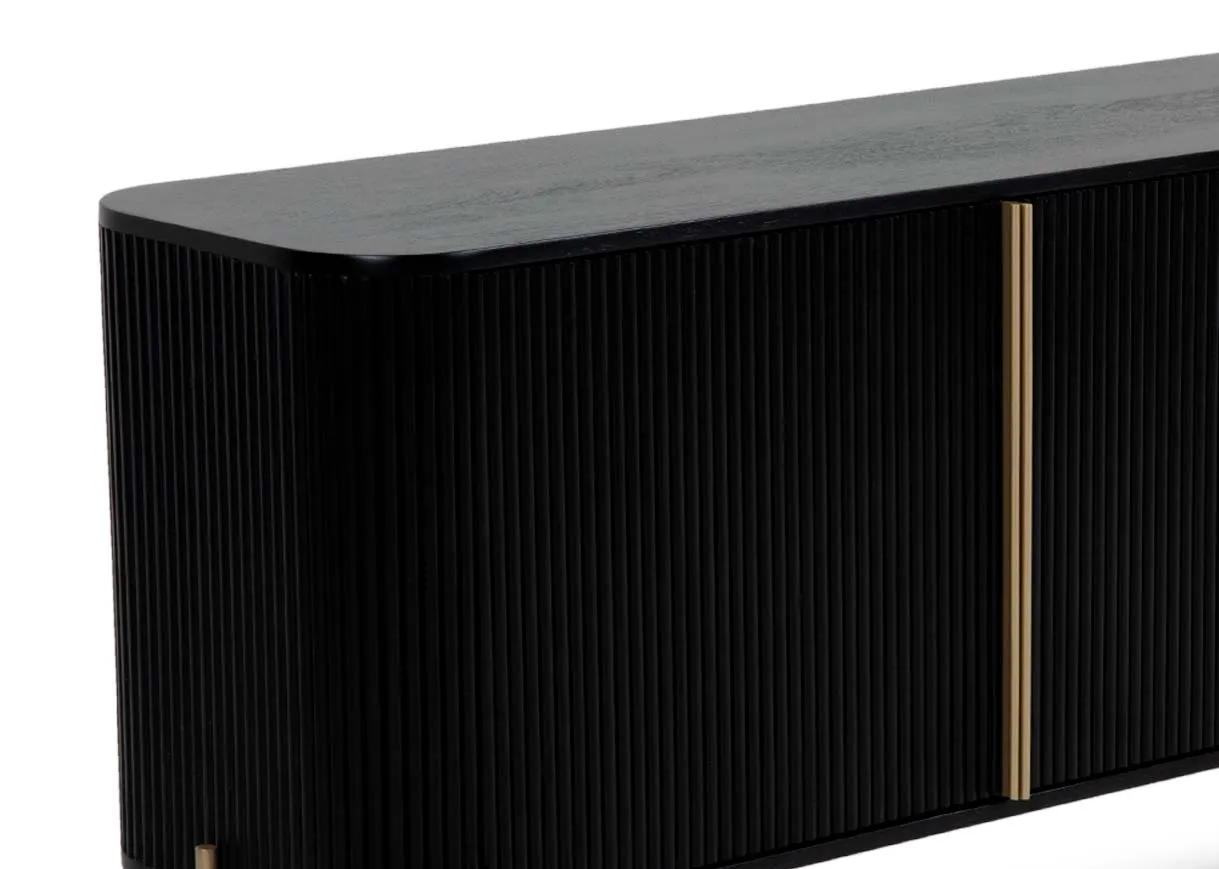 A 2 door black mango sideboard from EZ Livings Rego range. Closeup of black mango finish
