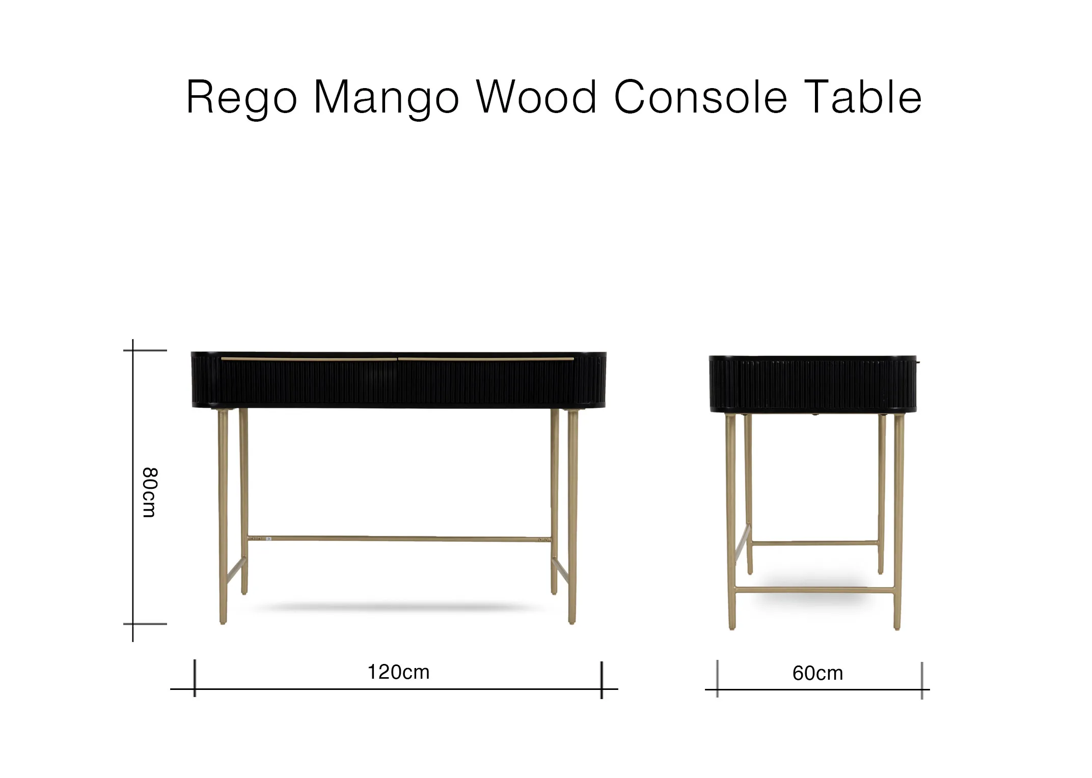 A dimension image of the Rego Console Table with 120cm x 60cm x 80cm