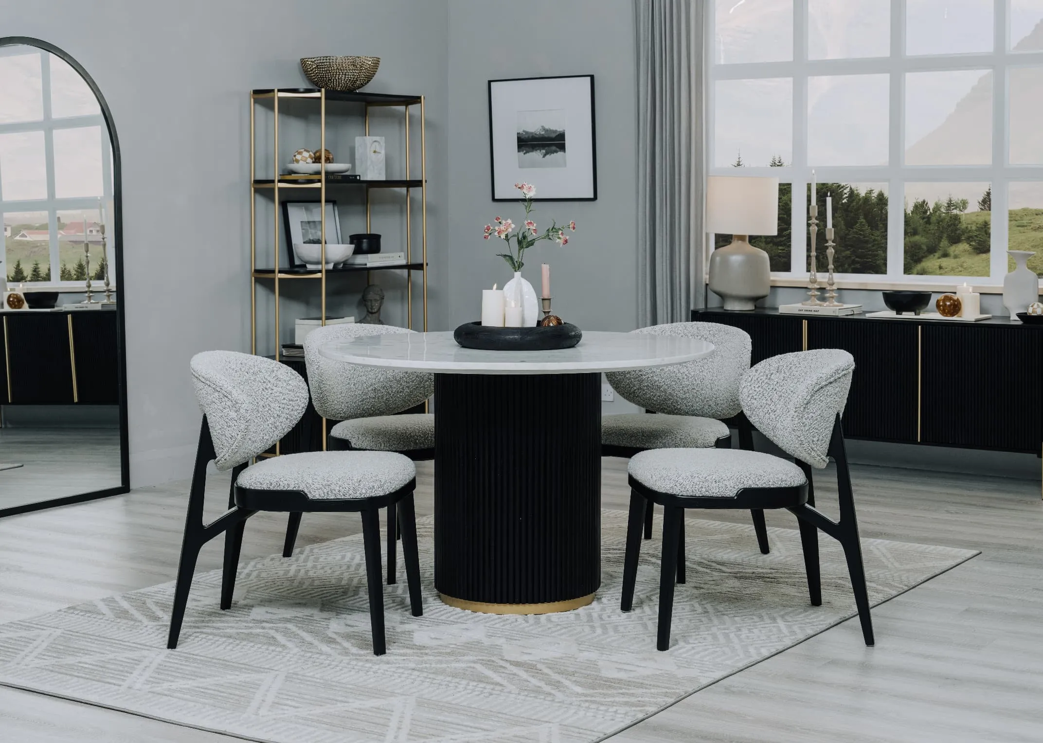 Marble & Black Mango Round Dining Table - Rego