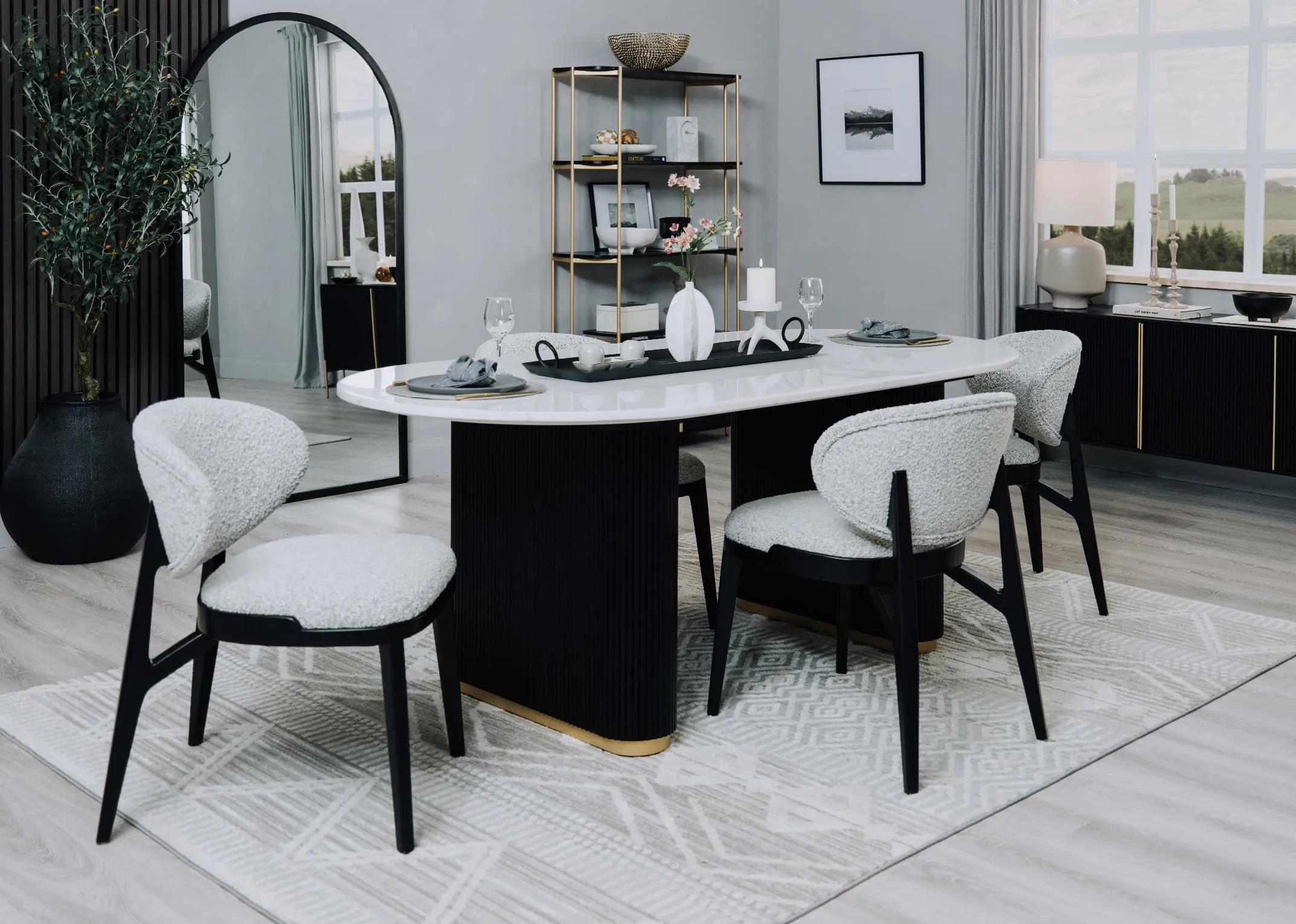 Marble & Black Mango Oval Dining Table - Rego