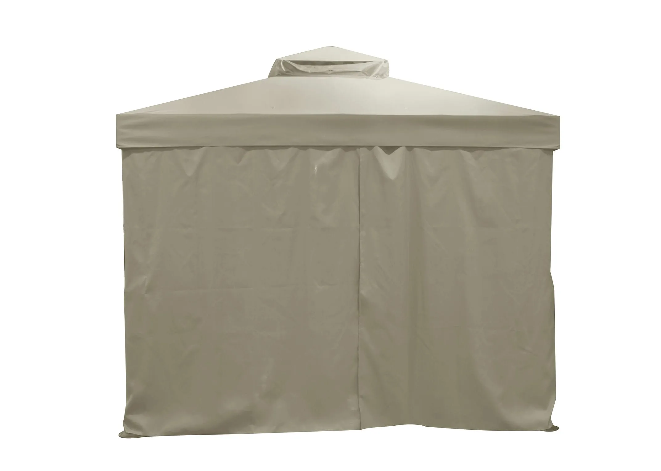 A beige garden gazebo from EZ Livings Alhambra Range. Side view