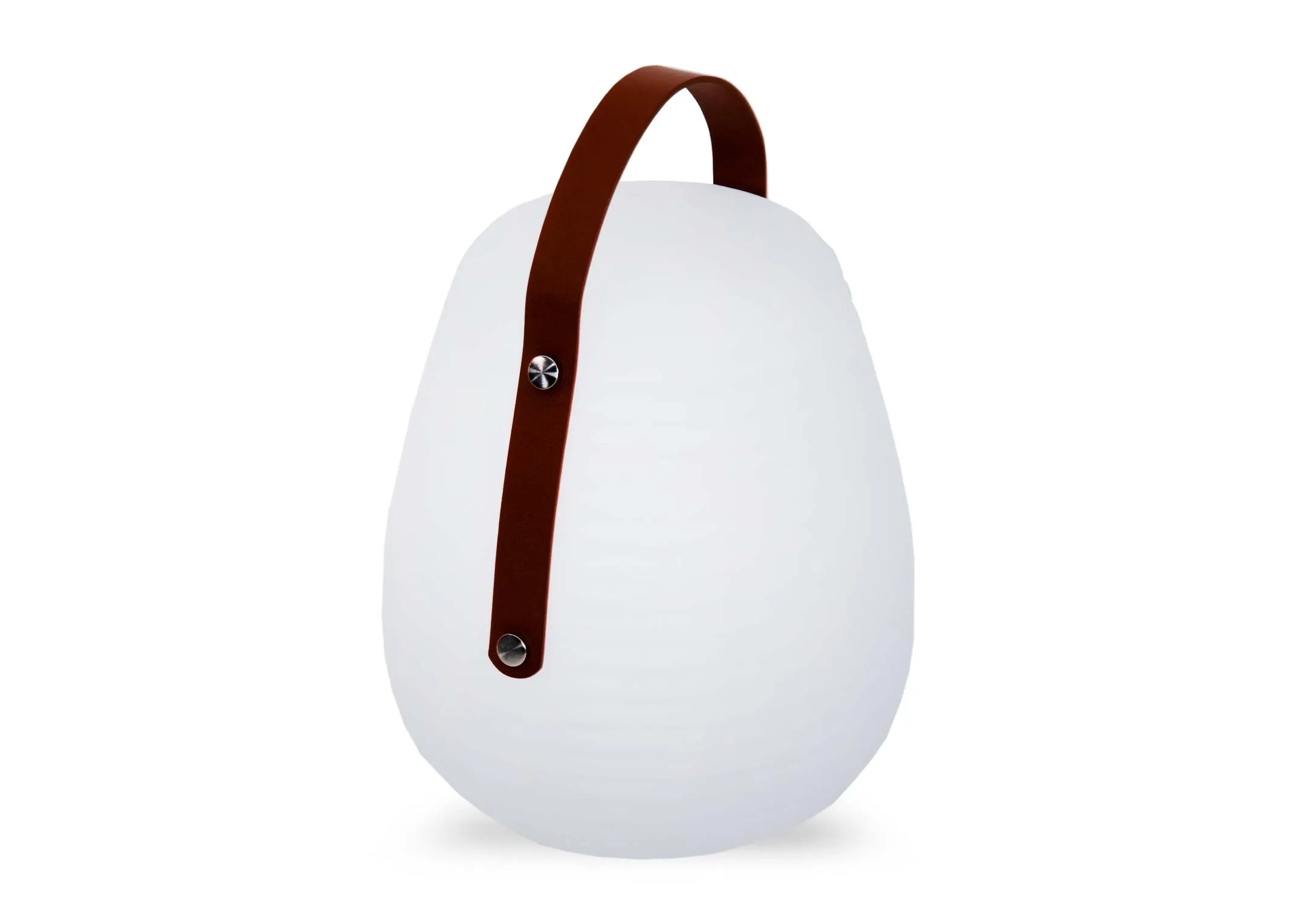 An outdoor white table lamp from EZ Livings Altair range. Angled view