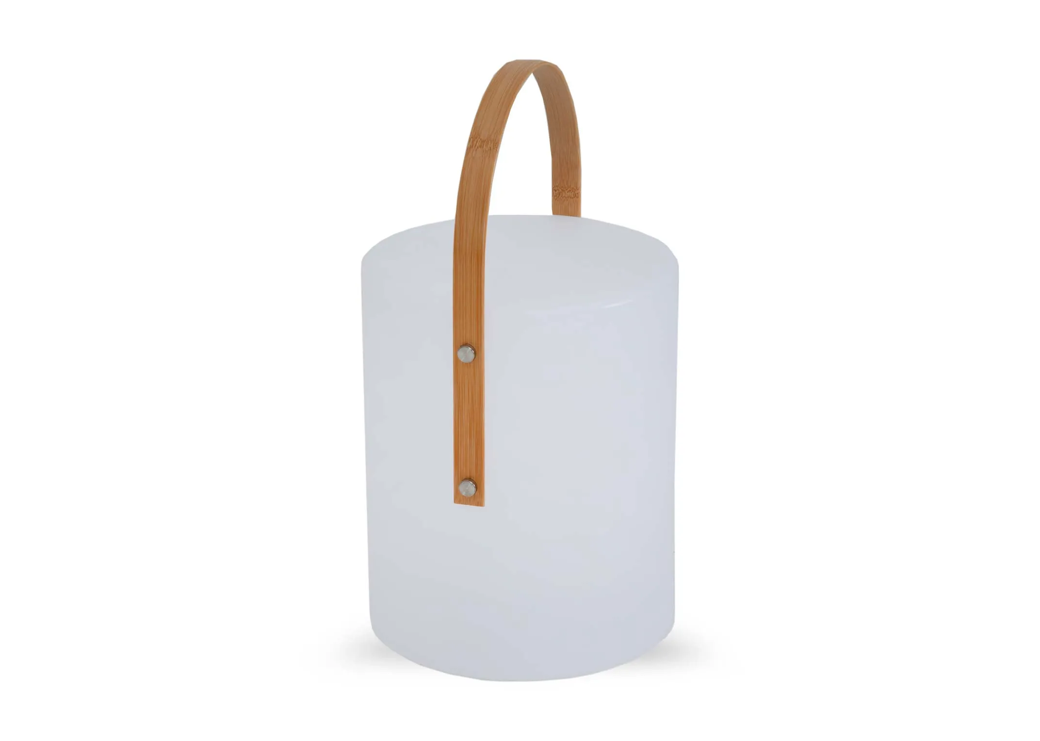 A white LED Outdoor table lamp with handle from EZ Livings Spica Range.Angled view of handle