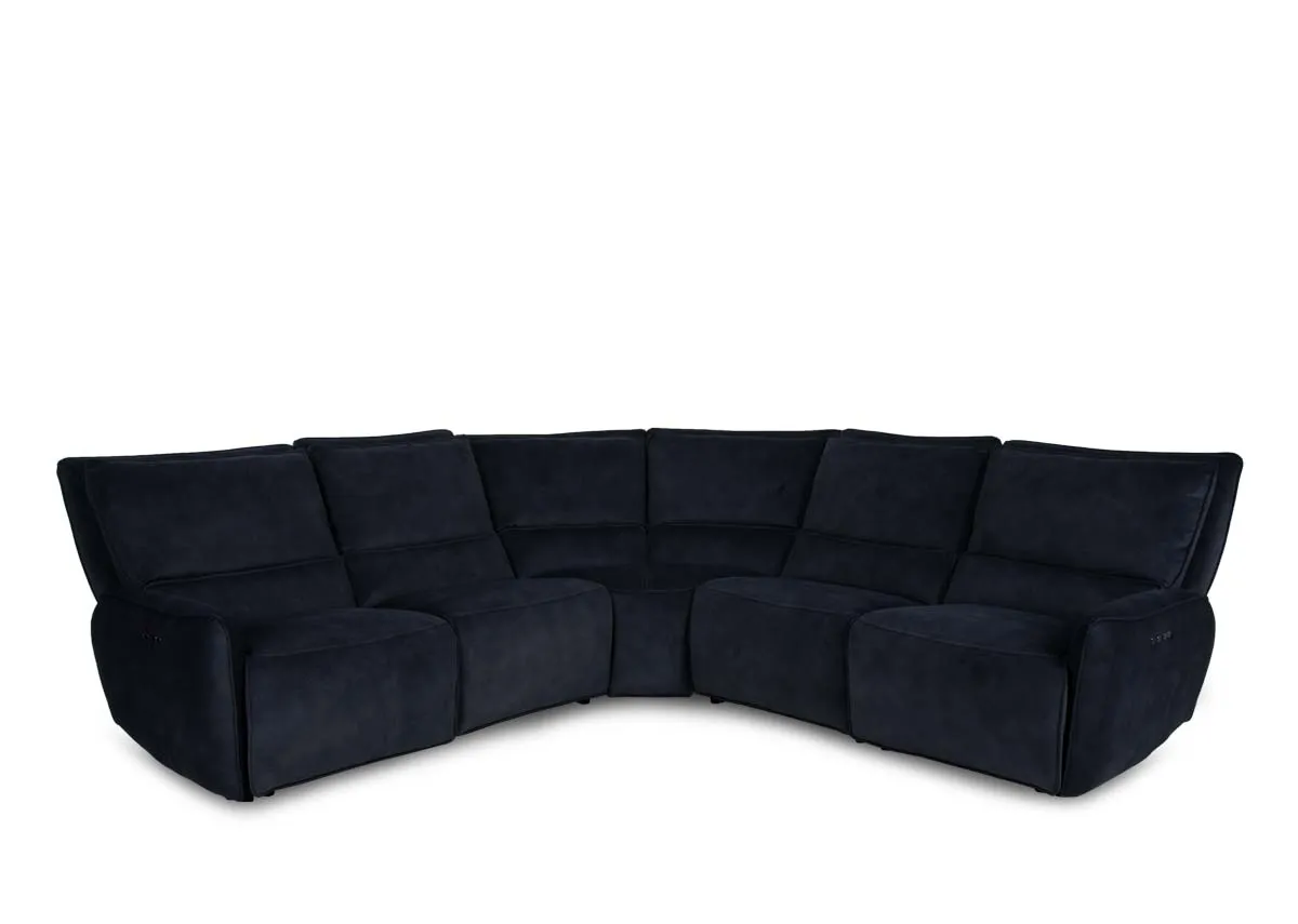 A medium dark grey fabric corner sofa from EZ Livings Quentin range. Angled view of sofa in fixed mode