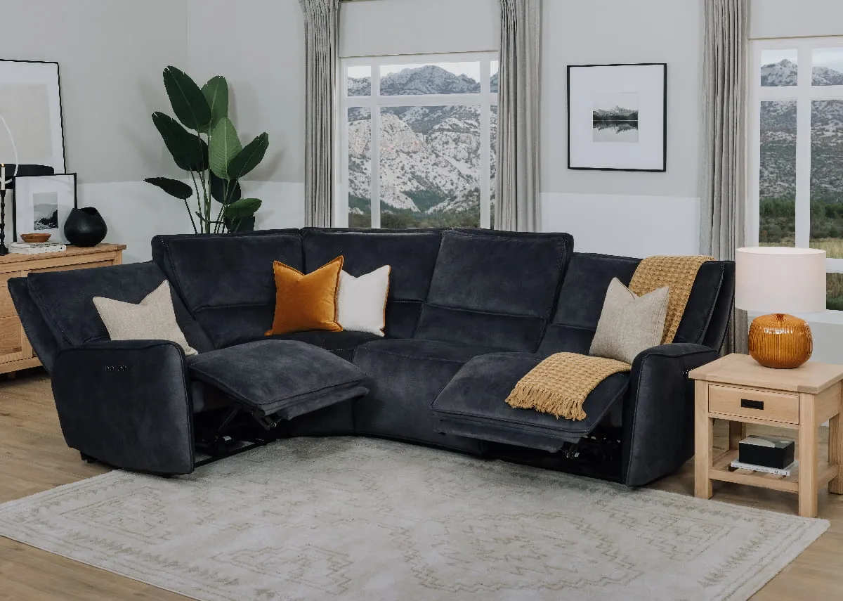 Small Grey Fabric Zero Gravity Recliner Corner Sofa - Quentin