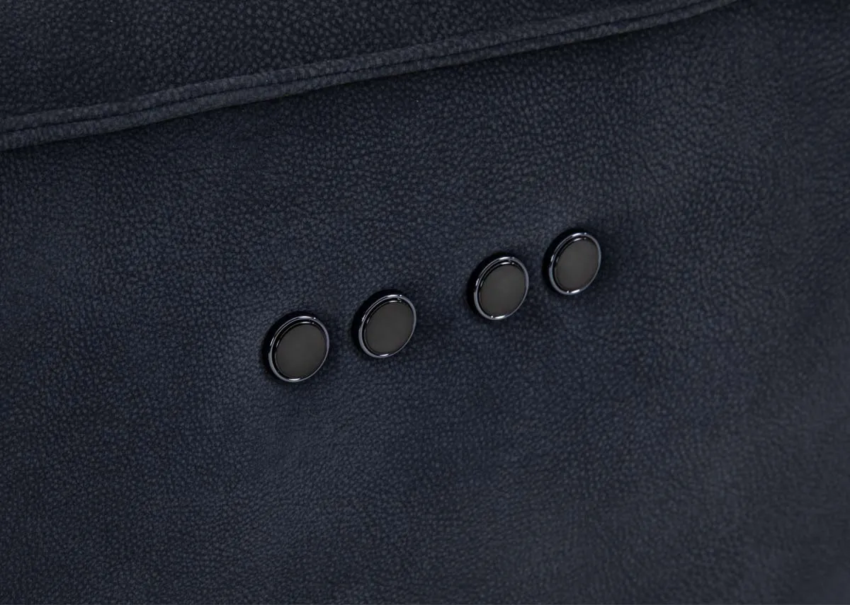 A small dark grey fabric corner sofa from EZ Livings Quentin range. Closeup of reclining buttons