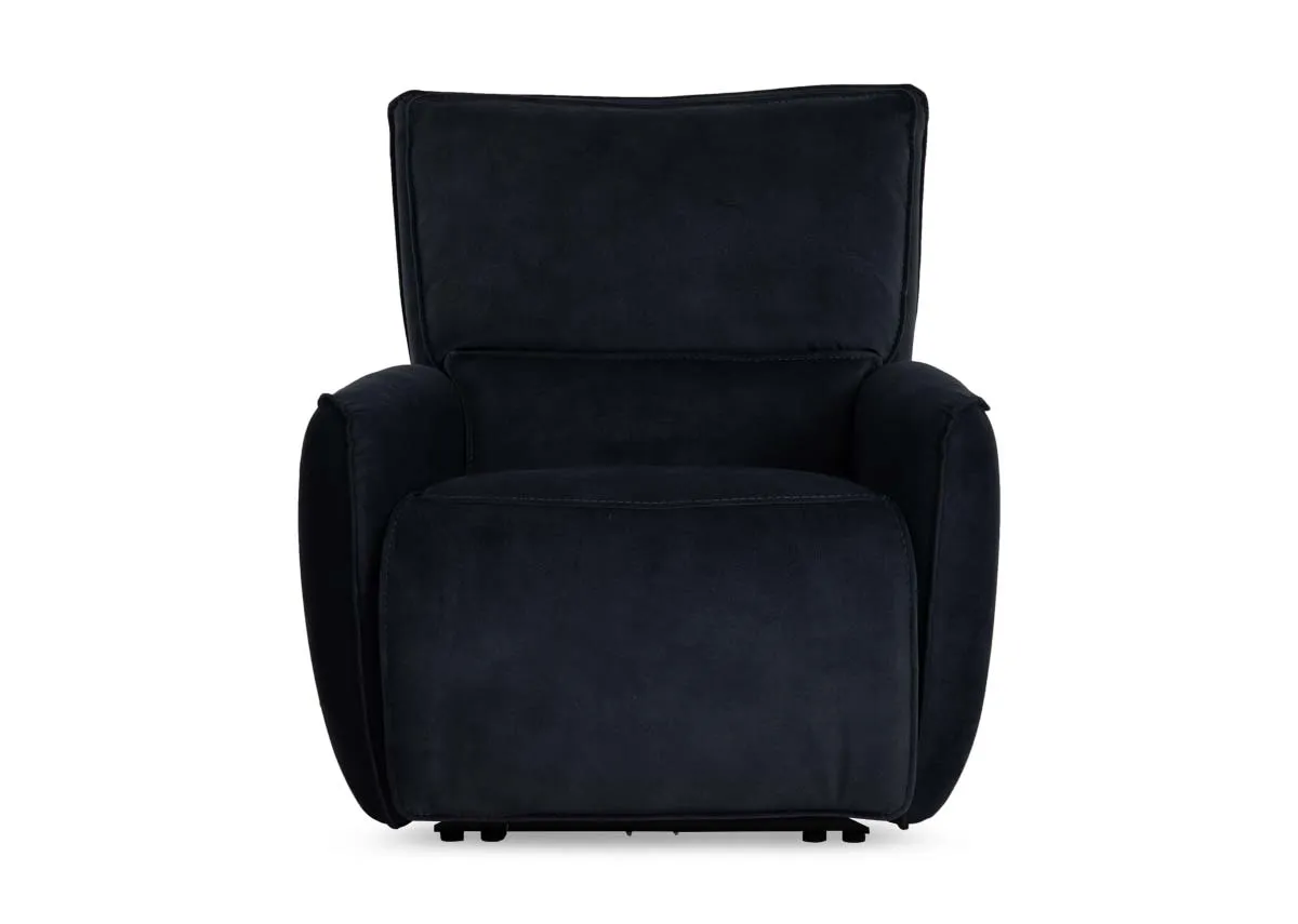 A charcoal fabric power recliner from EZ Livings Quentin range. Front view