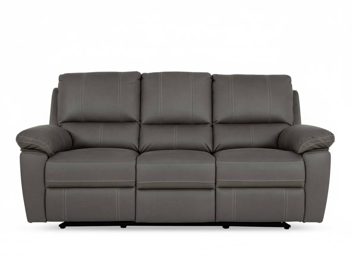 A grey fabric 3 seater sofa from EZ Livings Michigan range. Side veiw of padded armrests