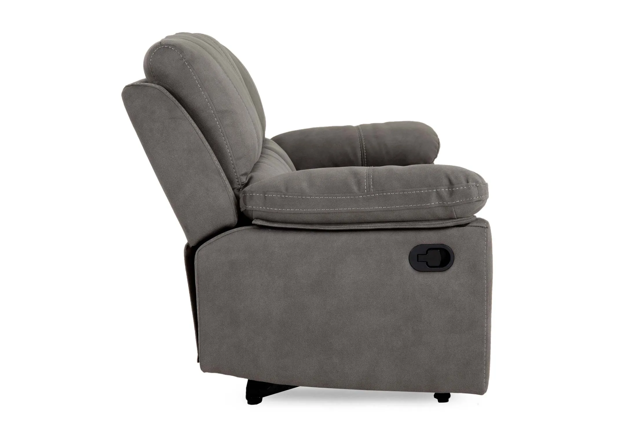 A grey fabric 3 seater sofa from EZ Livings Michigan range. Side veiw of padded armrests