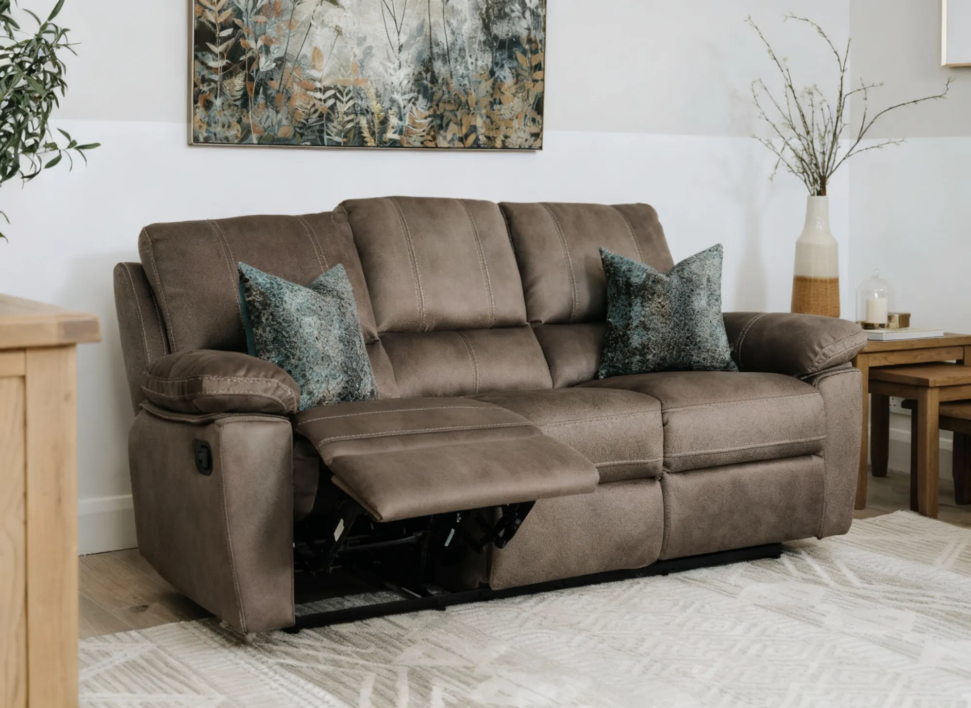 3 Seater Sultry Grey Fabric Reclining Sofa - Michigan