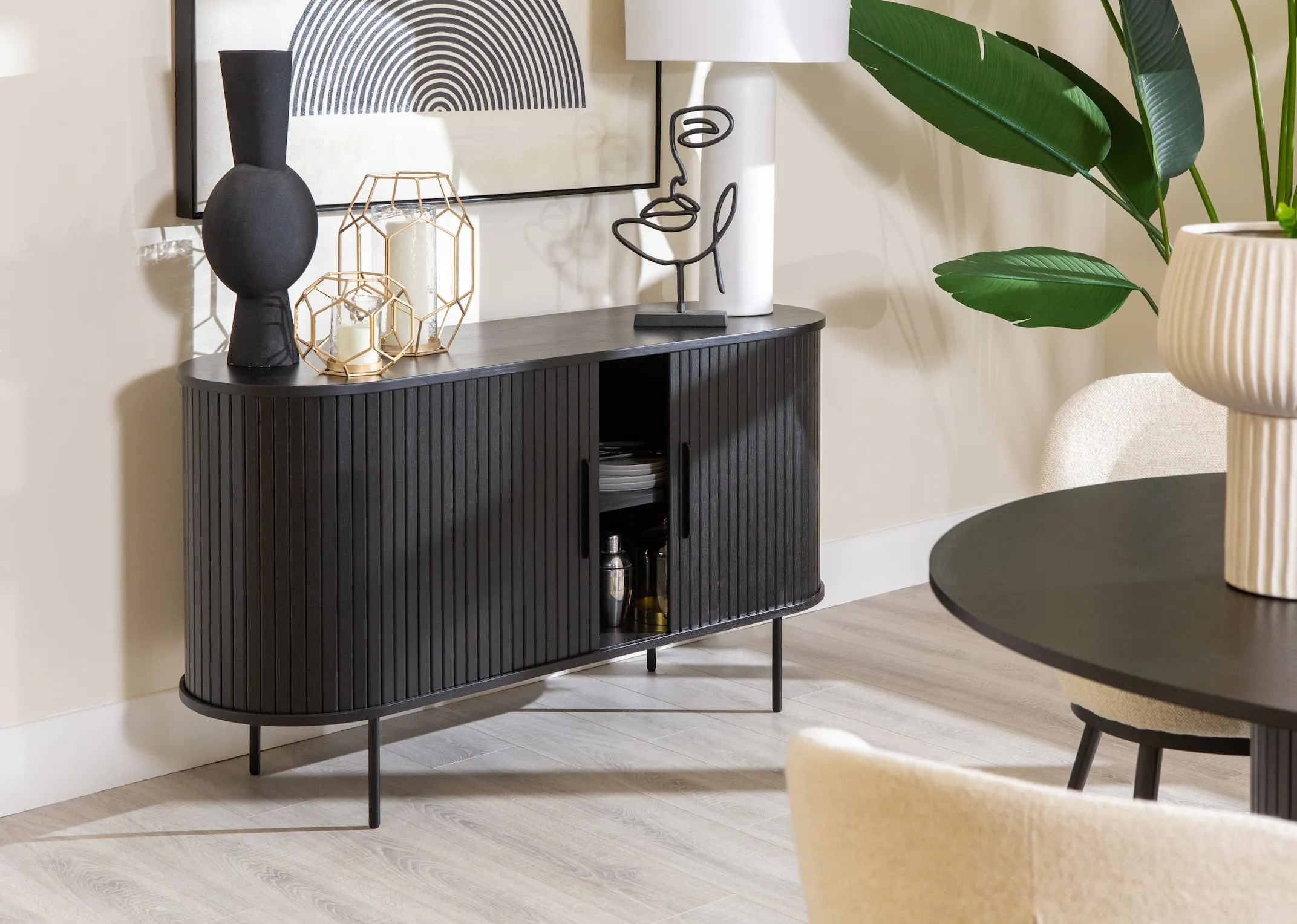 Black Oak Tambour Door Sideboard - Nola