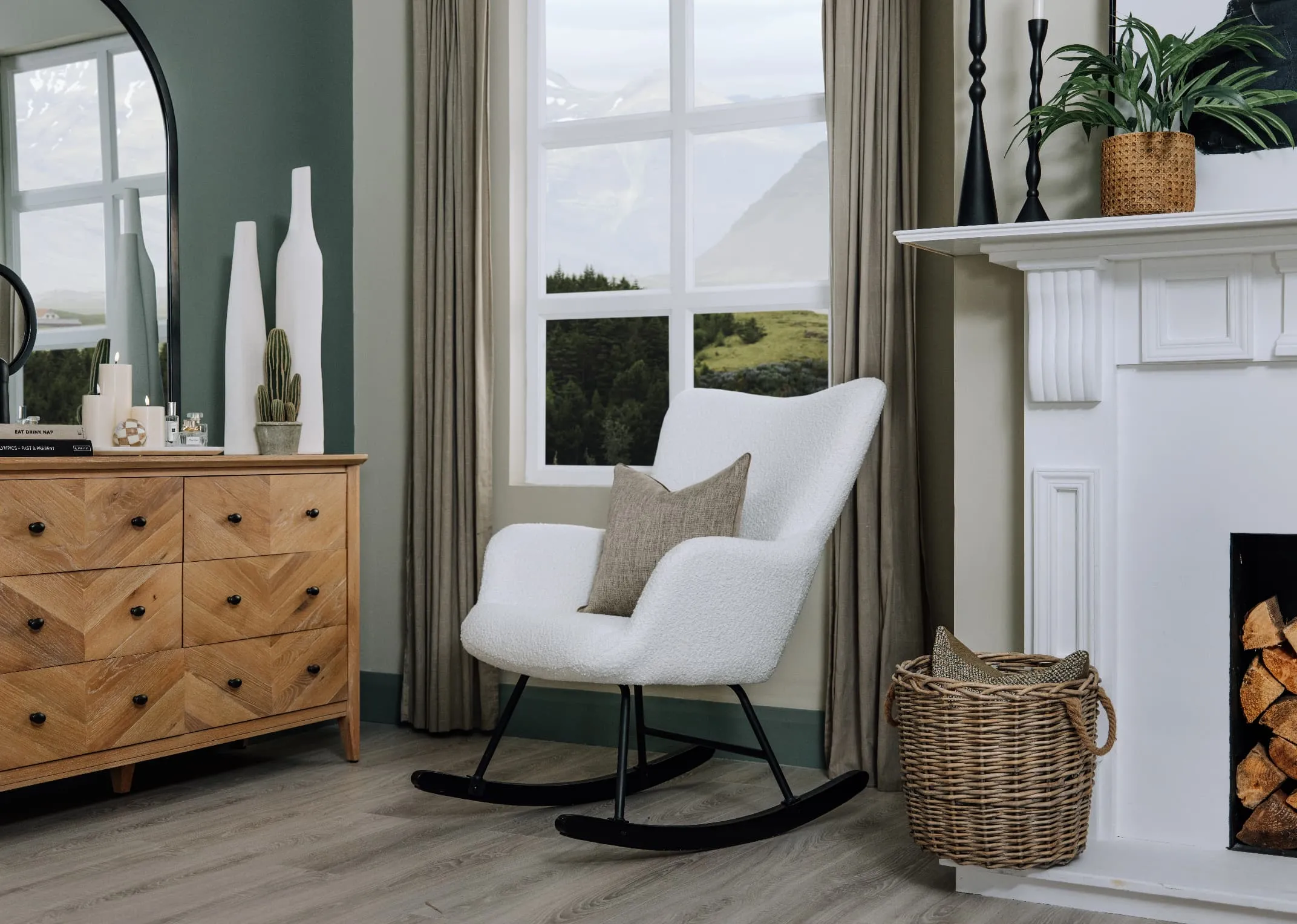 Off White Boucle Black Leg Rocking Chair - Percy