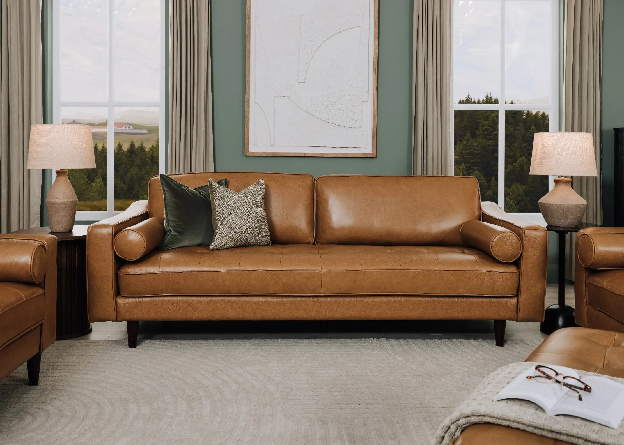 3 Seater Tan Leather Sofa - Genoa