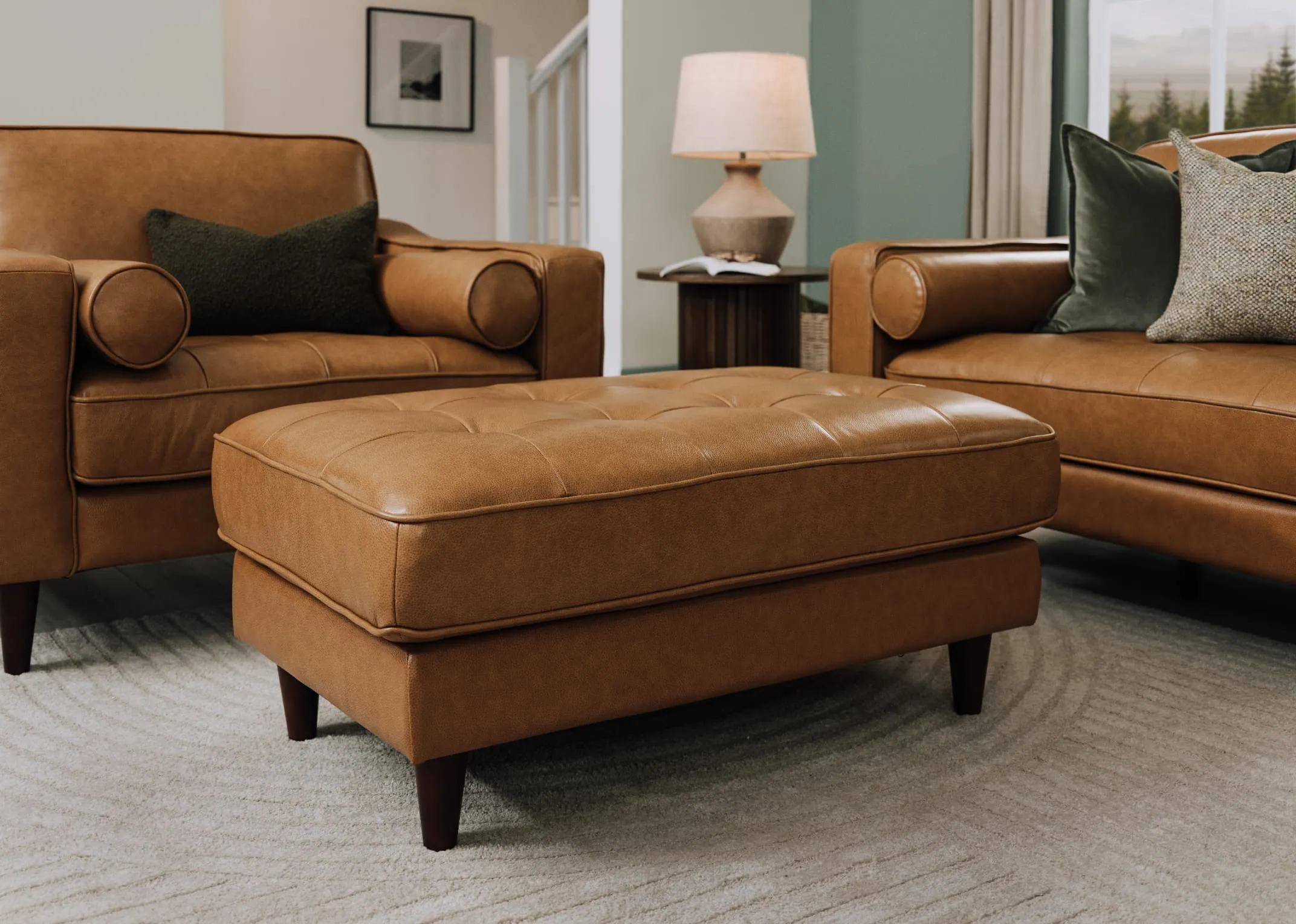 Tan Leather Footstool - Genoa