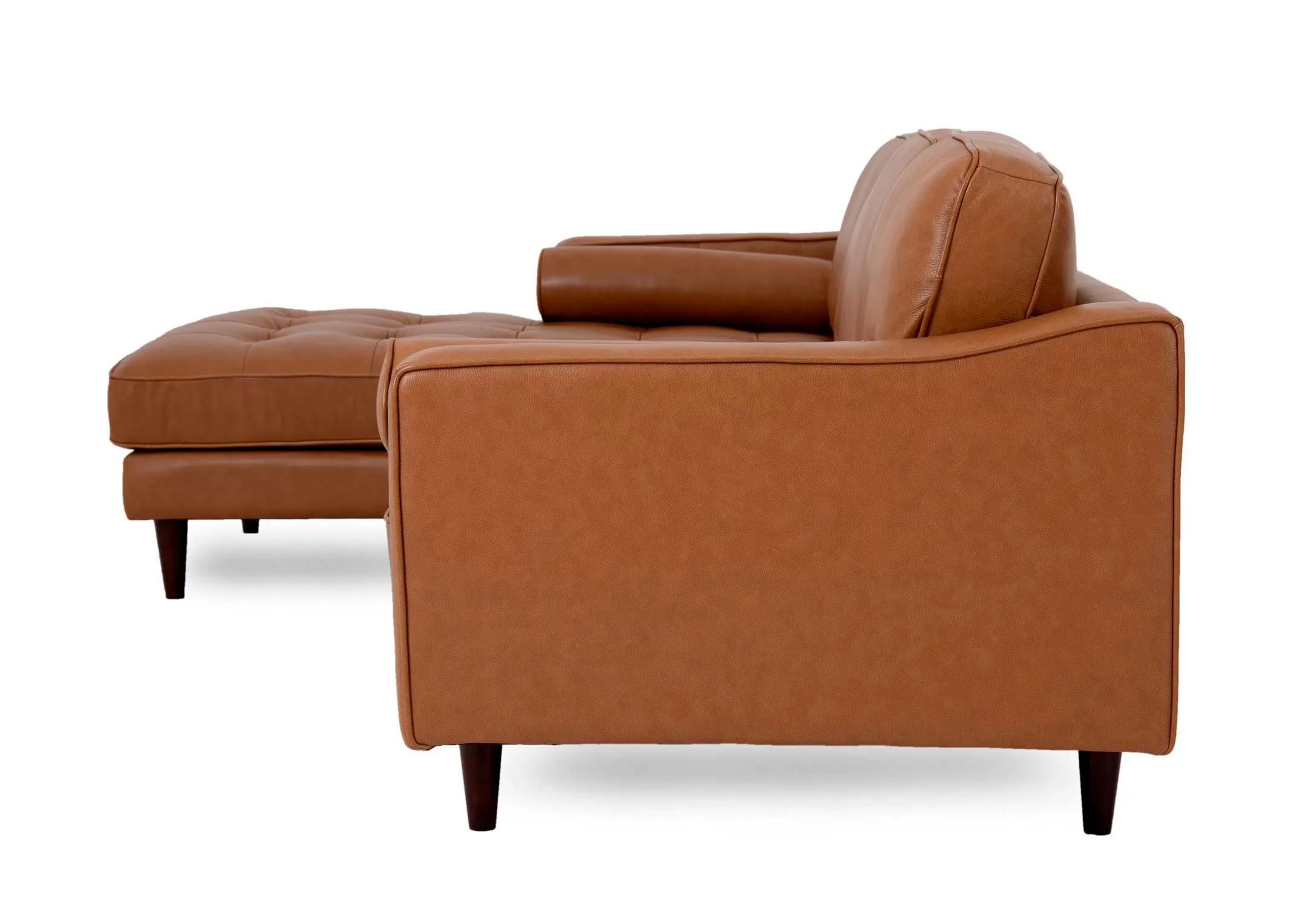 A RHF tan leather corner chaise from EZ Livings Genoa range. Side view