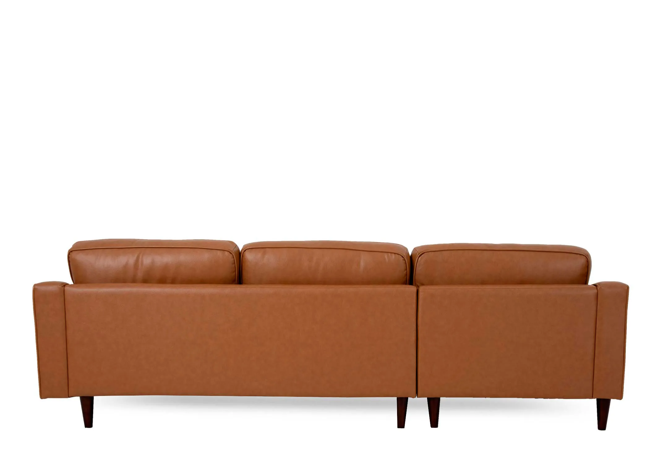 A RHF tan leather corner chaise from EZ Livings Genoa range. Back view of warrantied frame