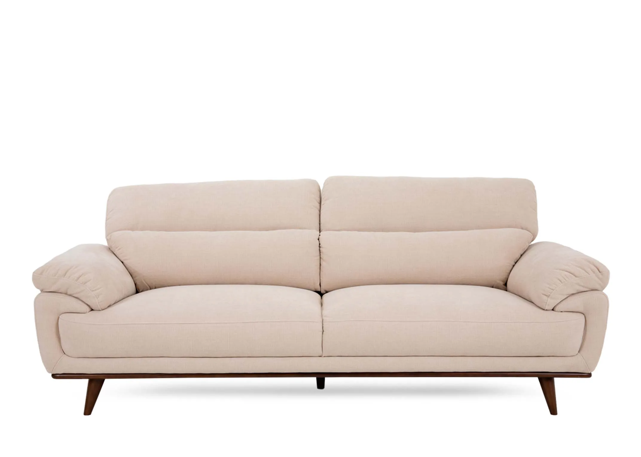 A cream fabric 3 seater sofa from EZ Livings Pippa range.Front view of wide leaning arms