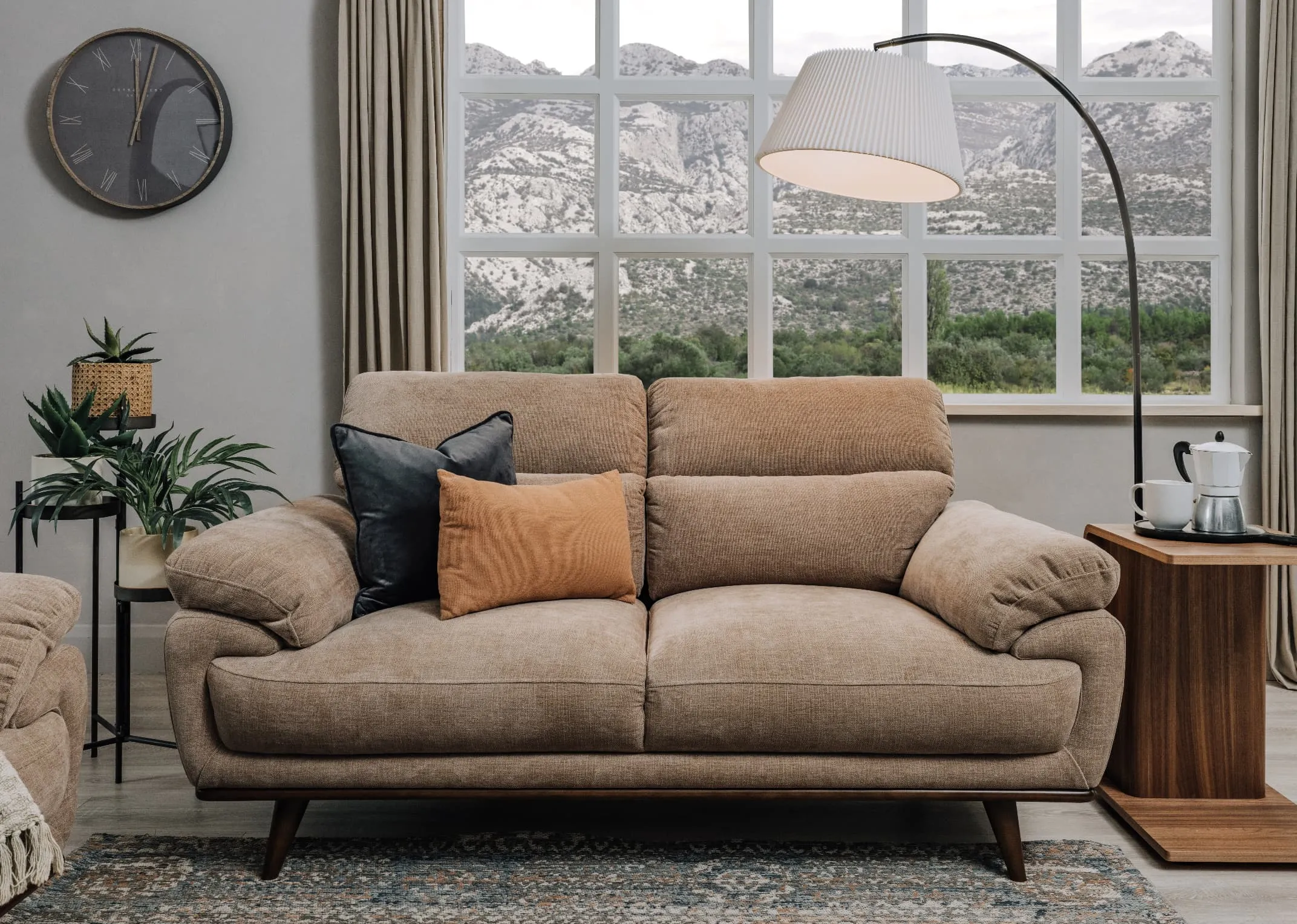 2 Seater Beige Fabric Sofa - Pippa