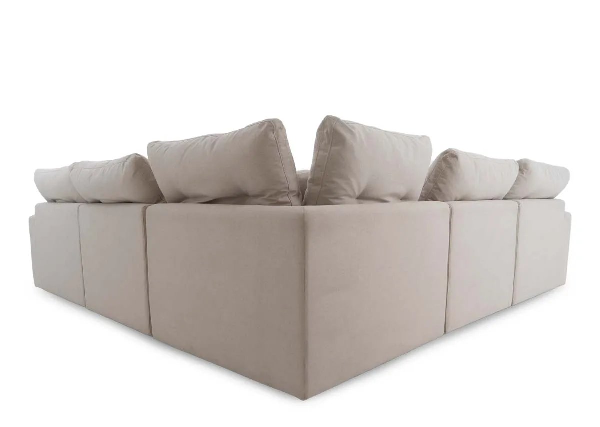 A large grey fabric laf corner group from EZ Livings Cozy range.  Back view of large warrantied frame.