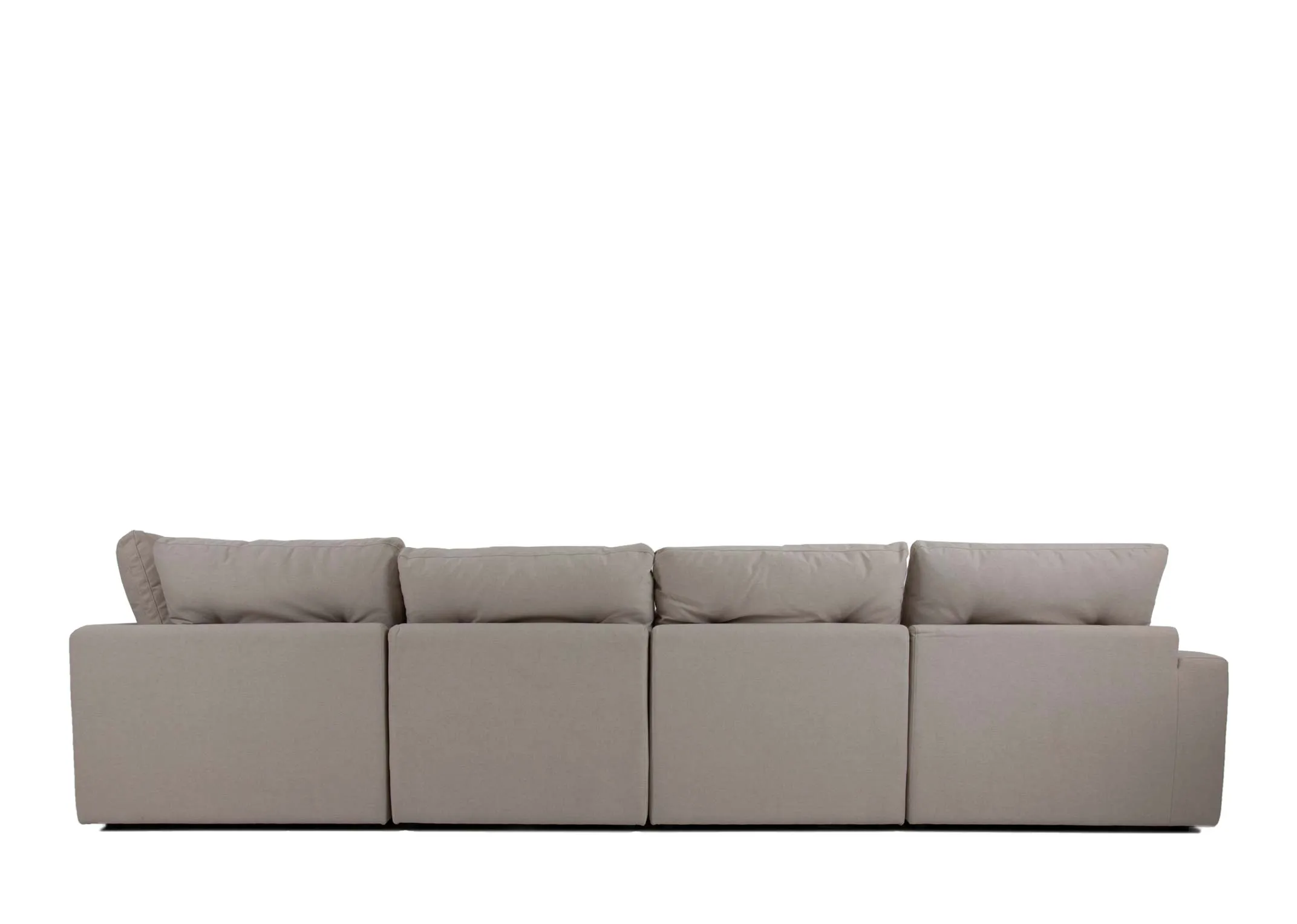 A large grey fabric laf corner group from EZ Livings Cozy range. Back view of large warrantied frame.