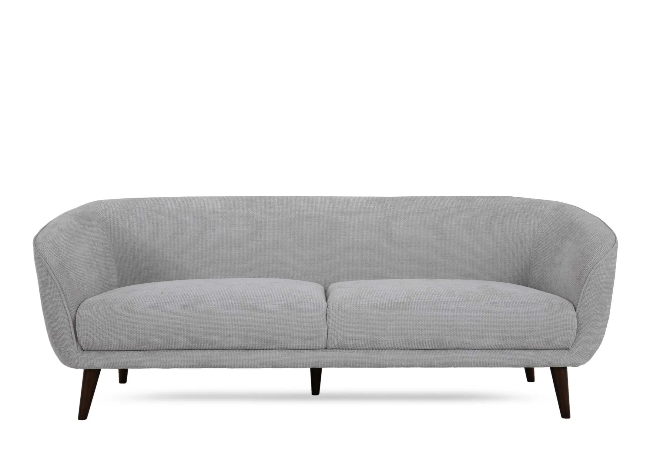 A 3 seater silver grey fabric sofa from EZ Livings Amber range.Back view of soft edge hard frame.