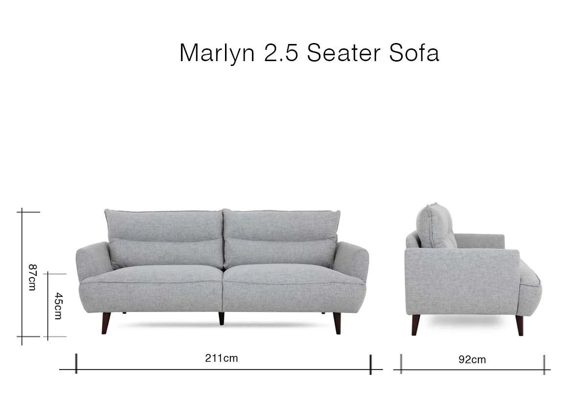 A dimension image of the Marlyn 2.5 Seater Sofa with 211cm x 91cm x 87cm 