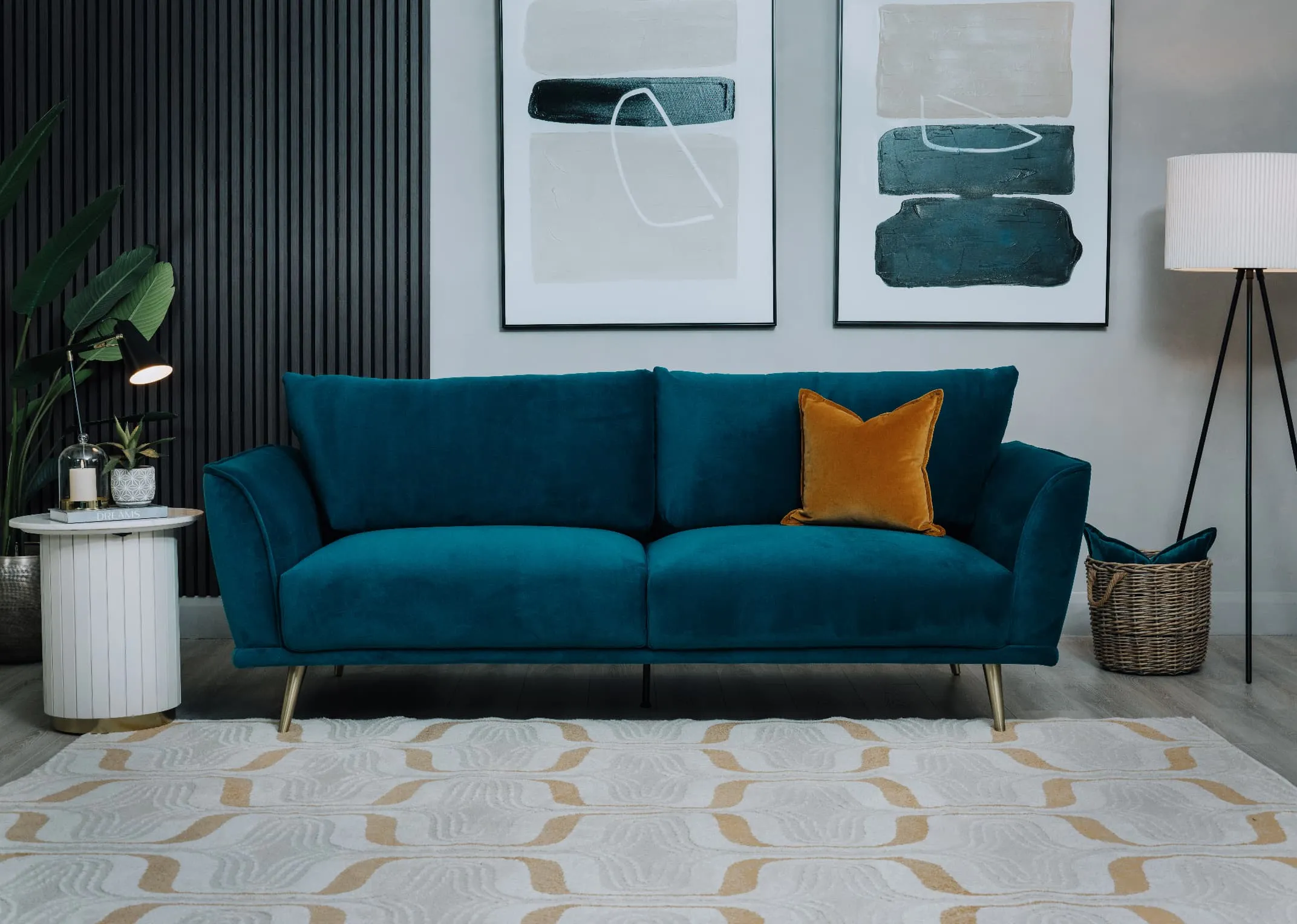 4 Seater Teal Velvet Highback Sofa - Katie