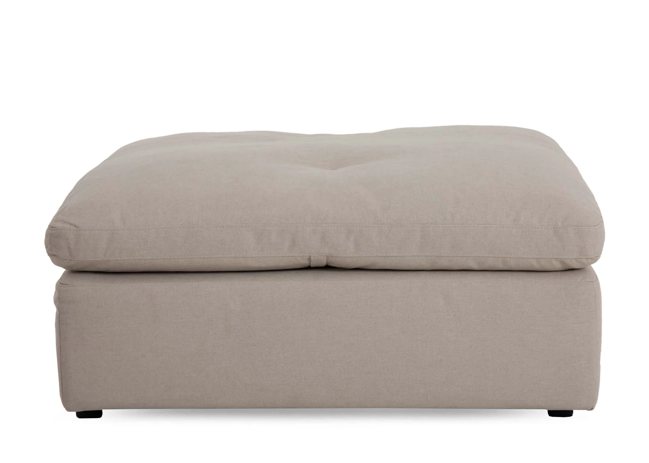A very large grey fabric footstool from EZ Livings Cozy range. Front view of memory foam seat